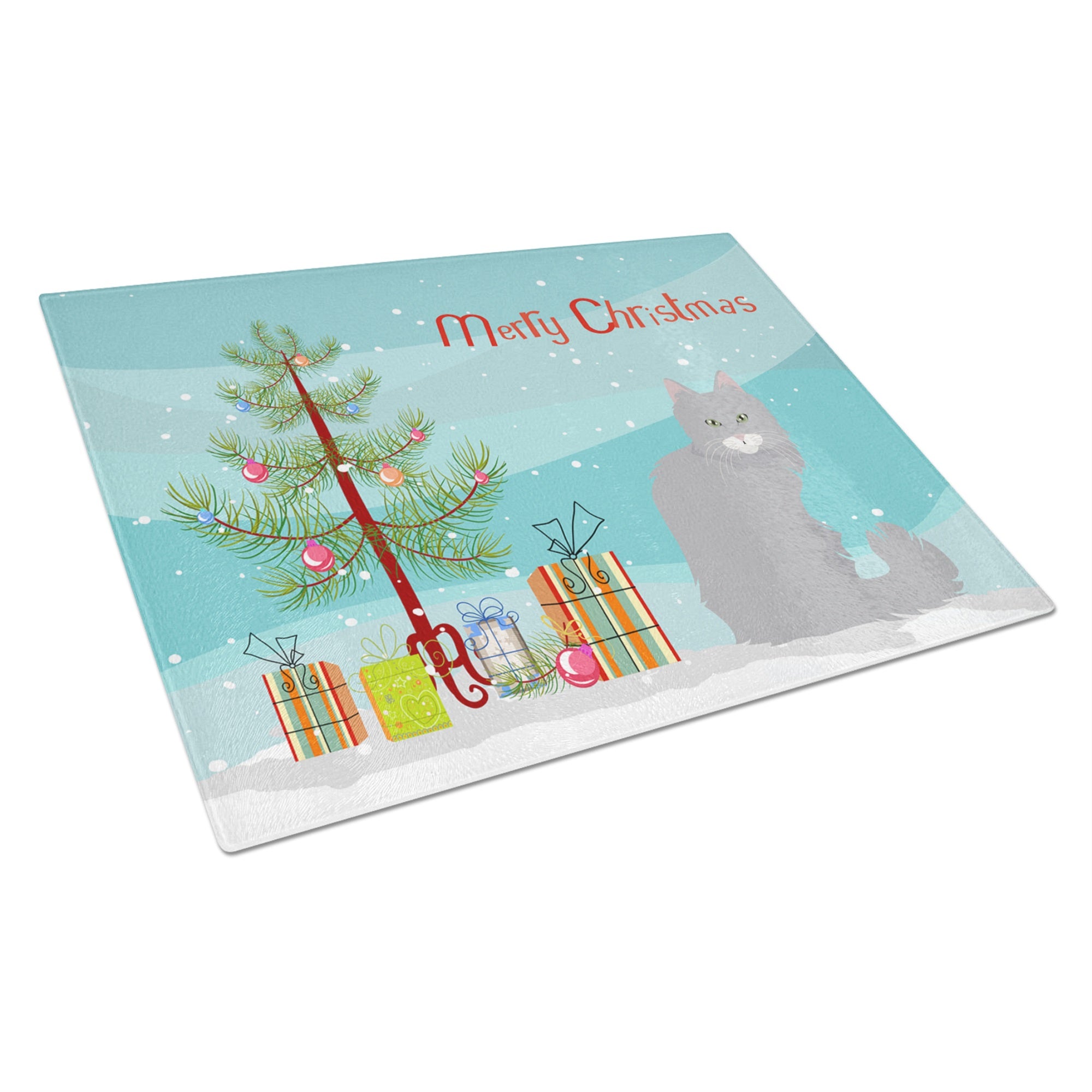 Norwegian Forest Cat Merry Christmas Glass Cutting Board Large