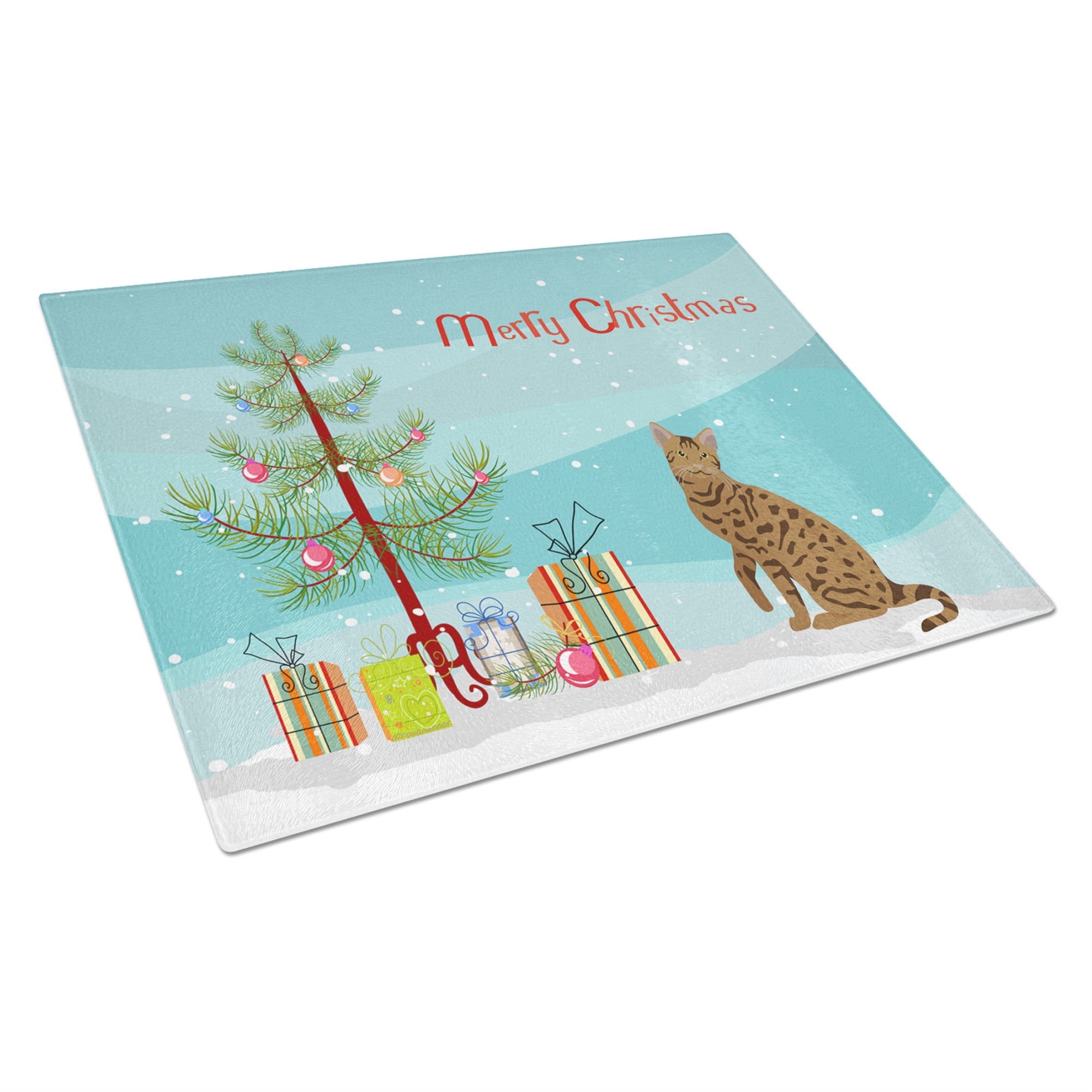 Ocicat #2 Cat Merry Christmas Glass Cutting Board Large