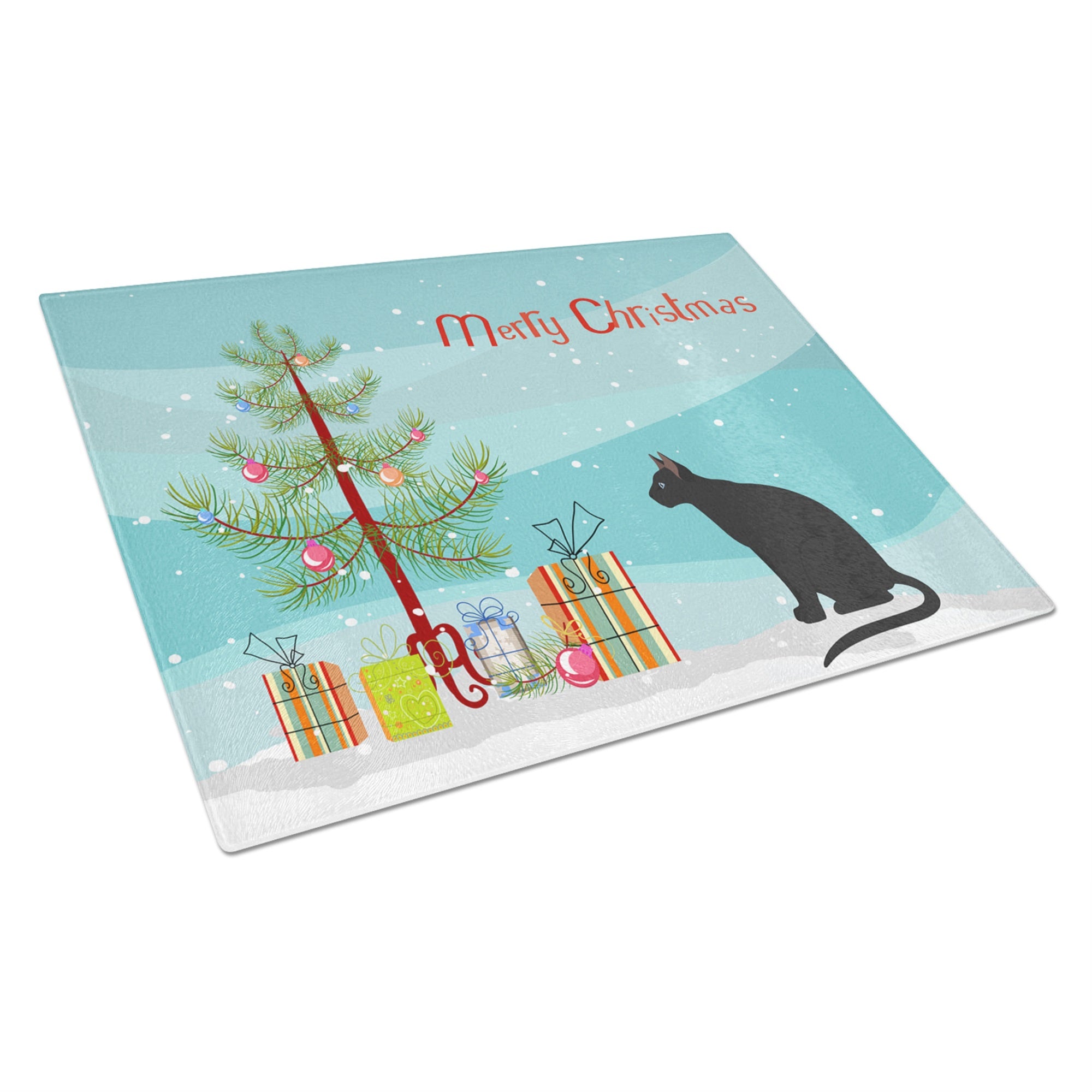 Ojos Azules Cat Merry Christmas Glass Cutting Board Large