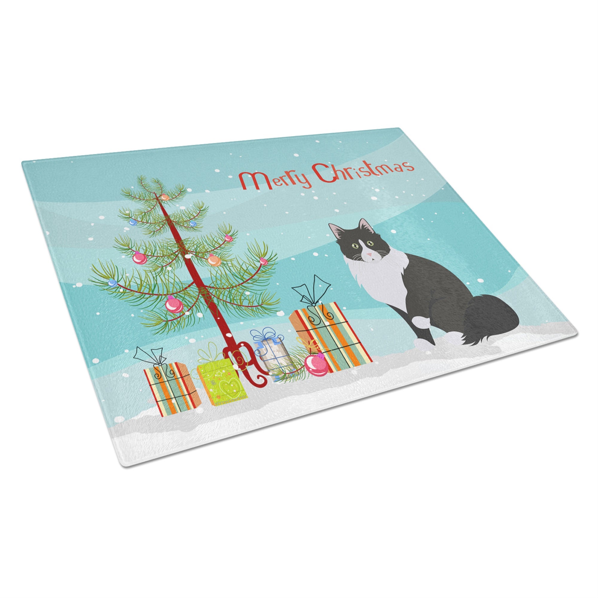 Siberian Forest Cat Merry Christmas Glass Cutting Board Large
