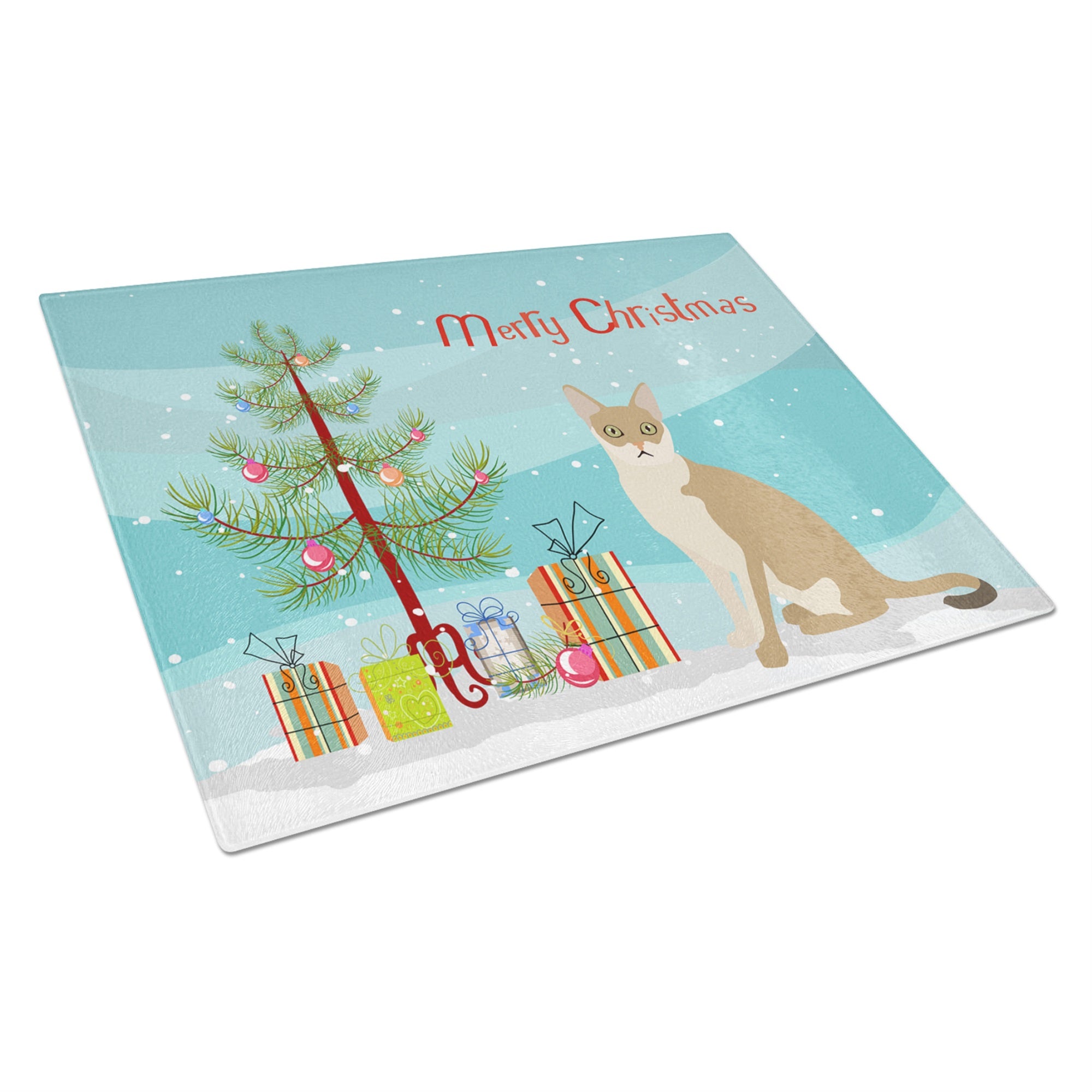 Singapura #1 Cat Merry Christmas Glass Cutting Board Large