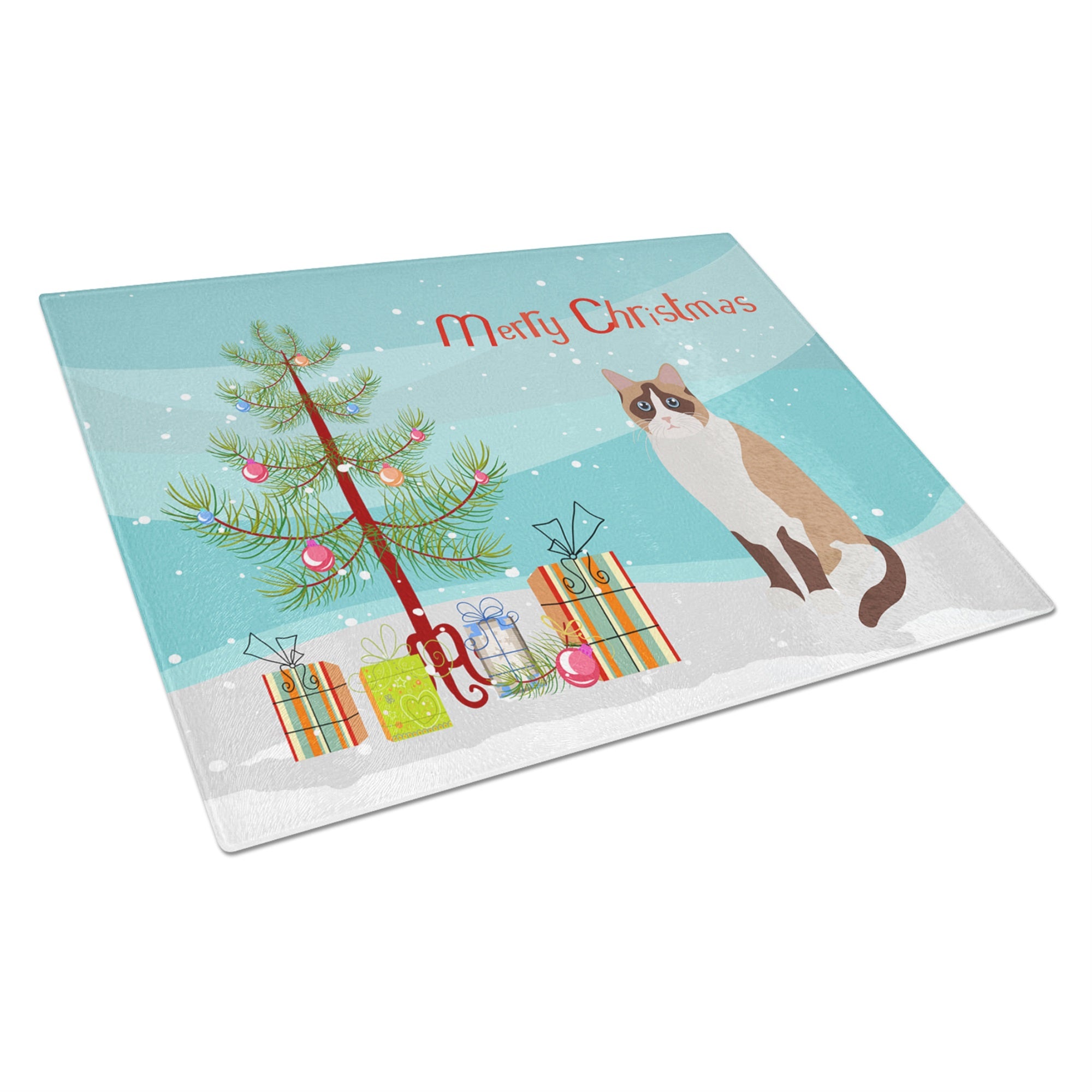 Snowshoe #1 Cat Merry Christmas Glass Cutting Board Large