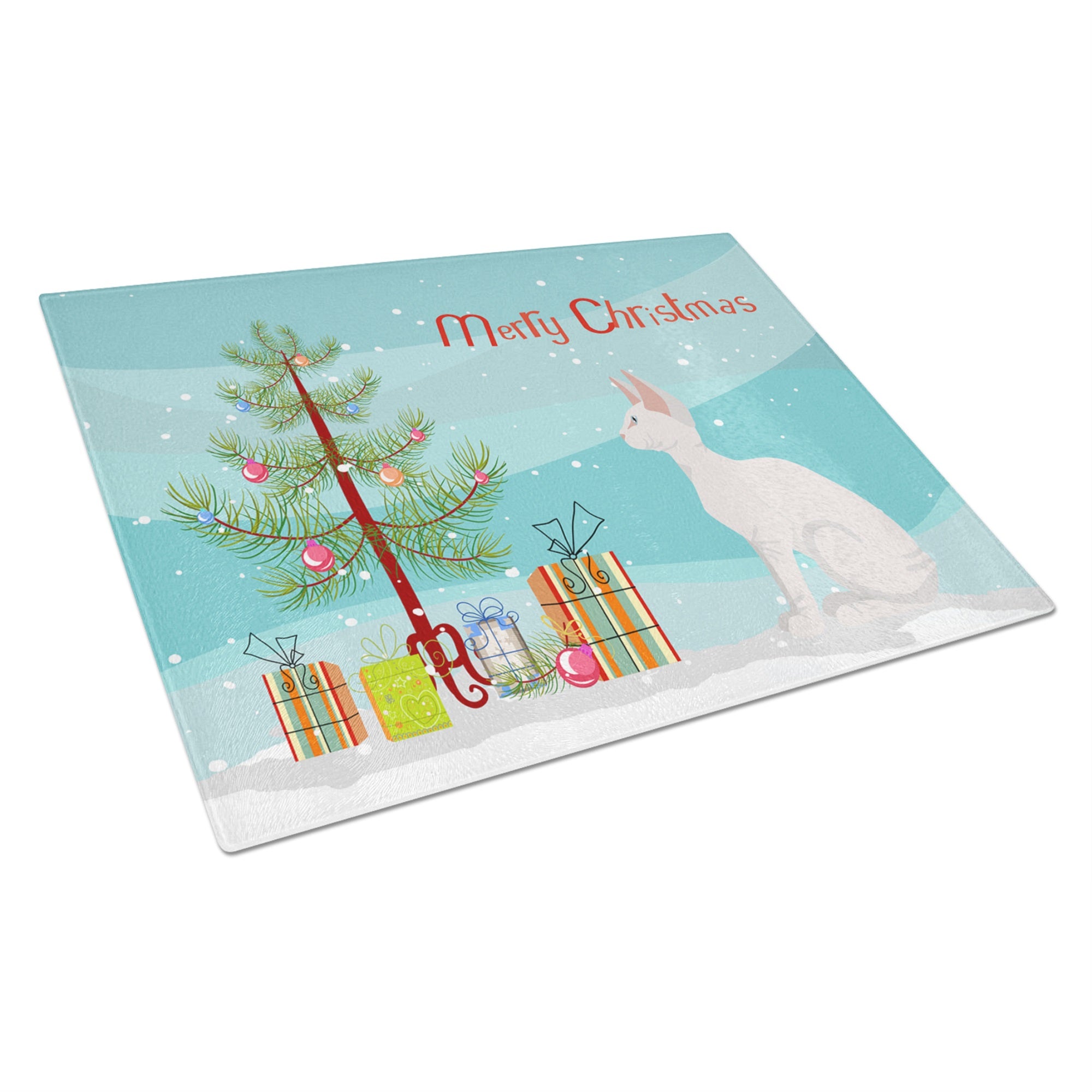 Sphynx #3 Cat Merry Christmas Glass Cutting Board Large