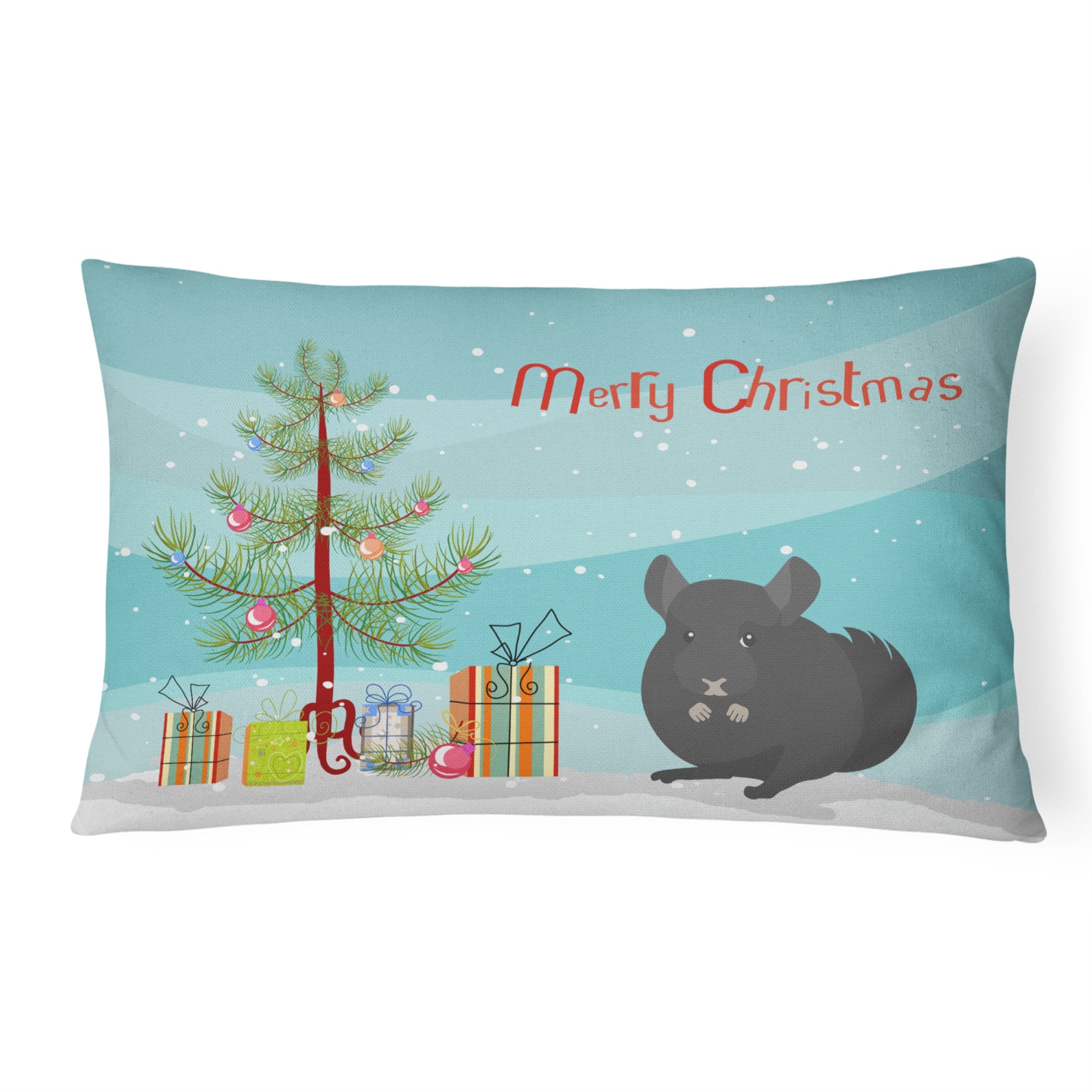 Charcoal Chinchilla Merry Christmas Canvas Fabric Decorative Pillow