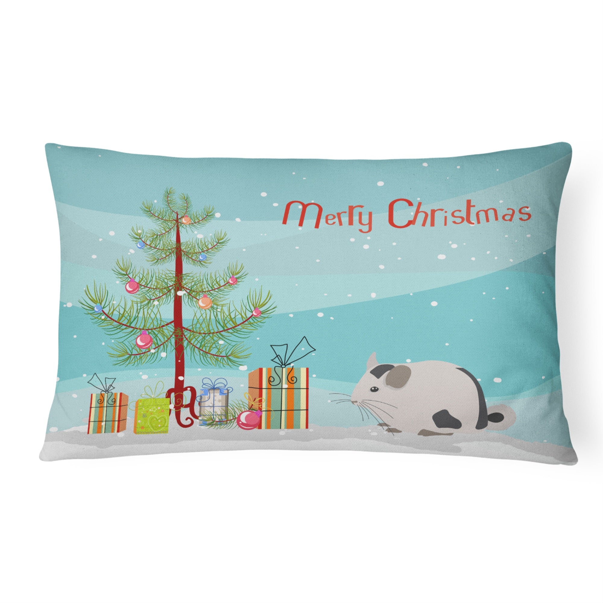 Mosaic Chinchilla Merry Christmas Canvas Fabric Decorative Pillow