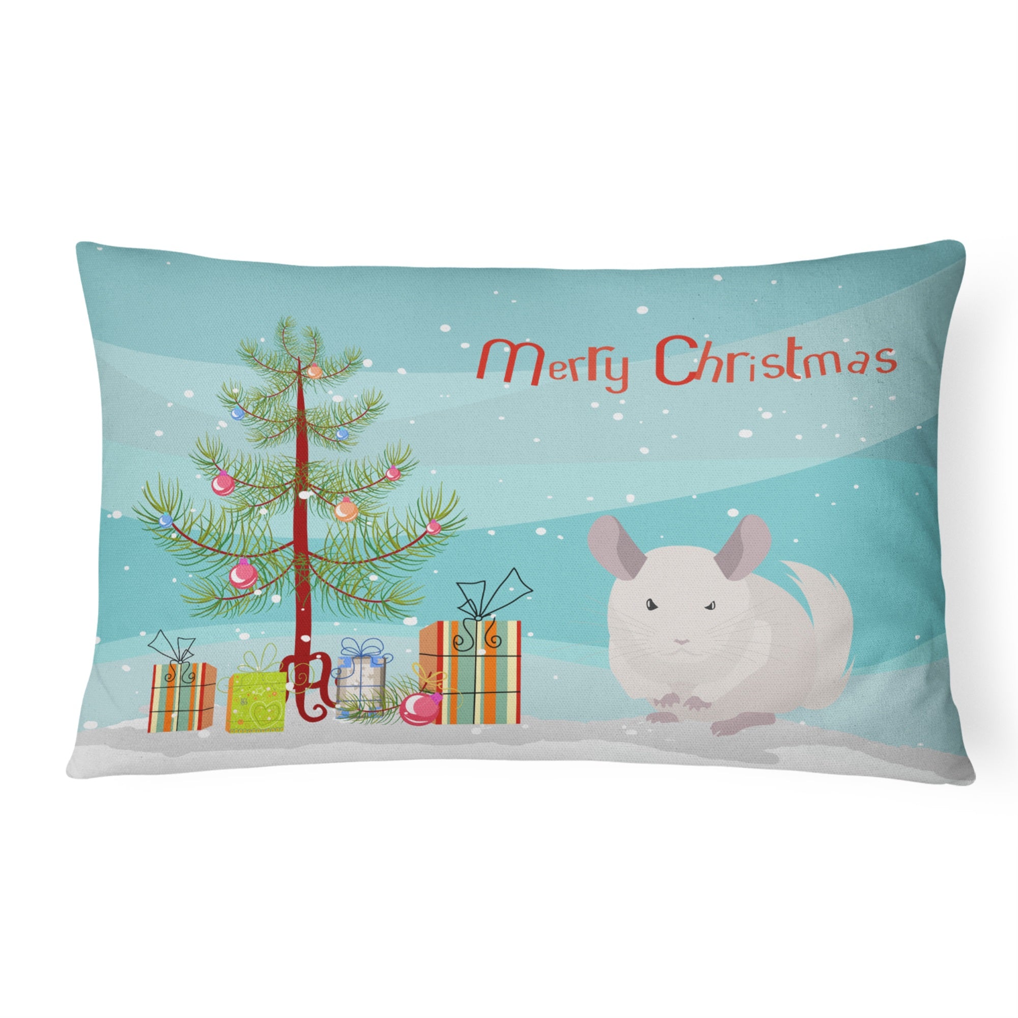 White Dominant Chinchilla Merry Christmas Canvas Fabric Decorative Pillow