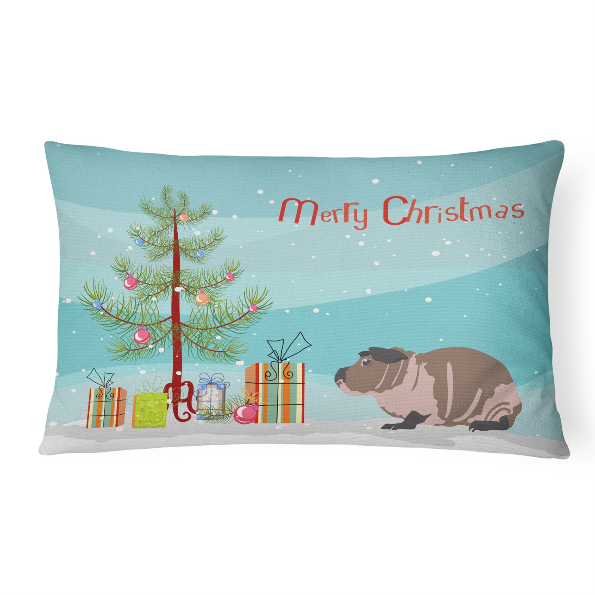 Skinny Guinea Pig Merry Christmas Canvas Fabric Decorative Pillow
