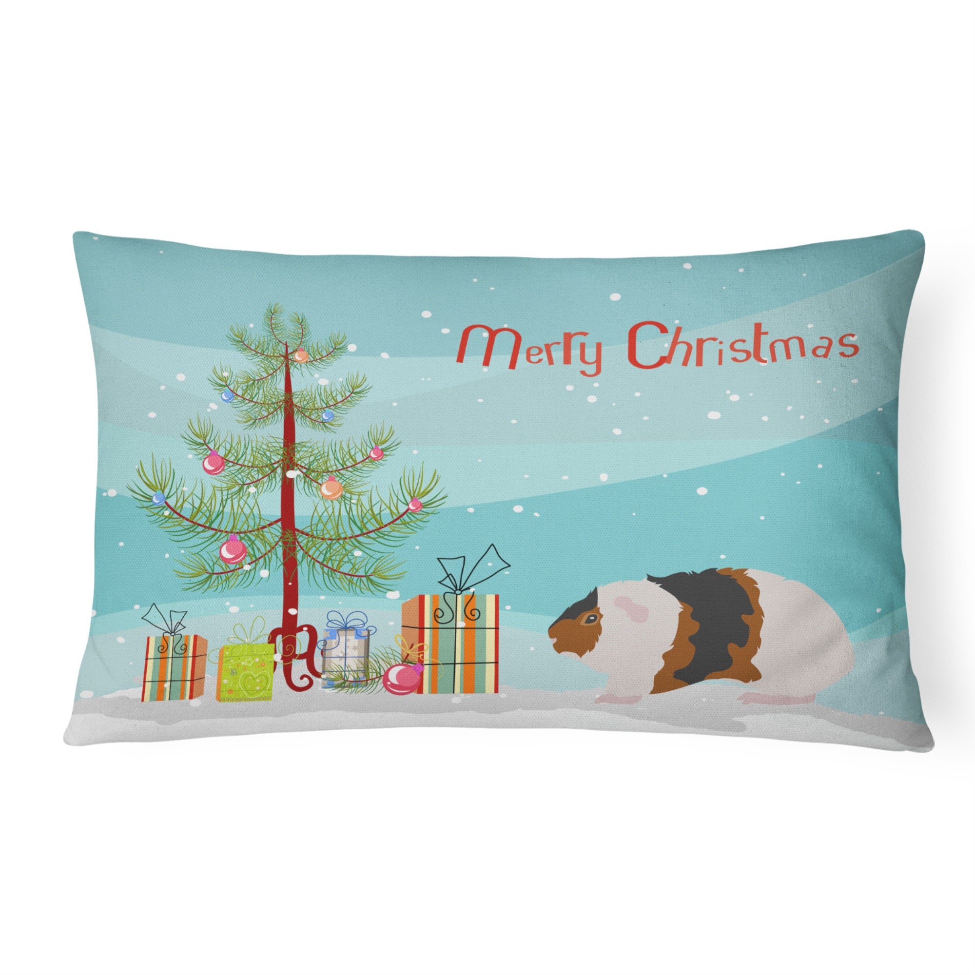 Teddy Guinea Pig Merry Christmas Canvas Fabric Decorative Pillow