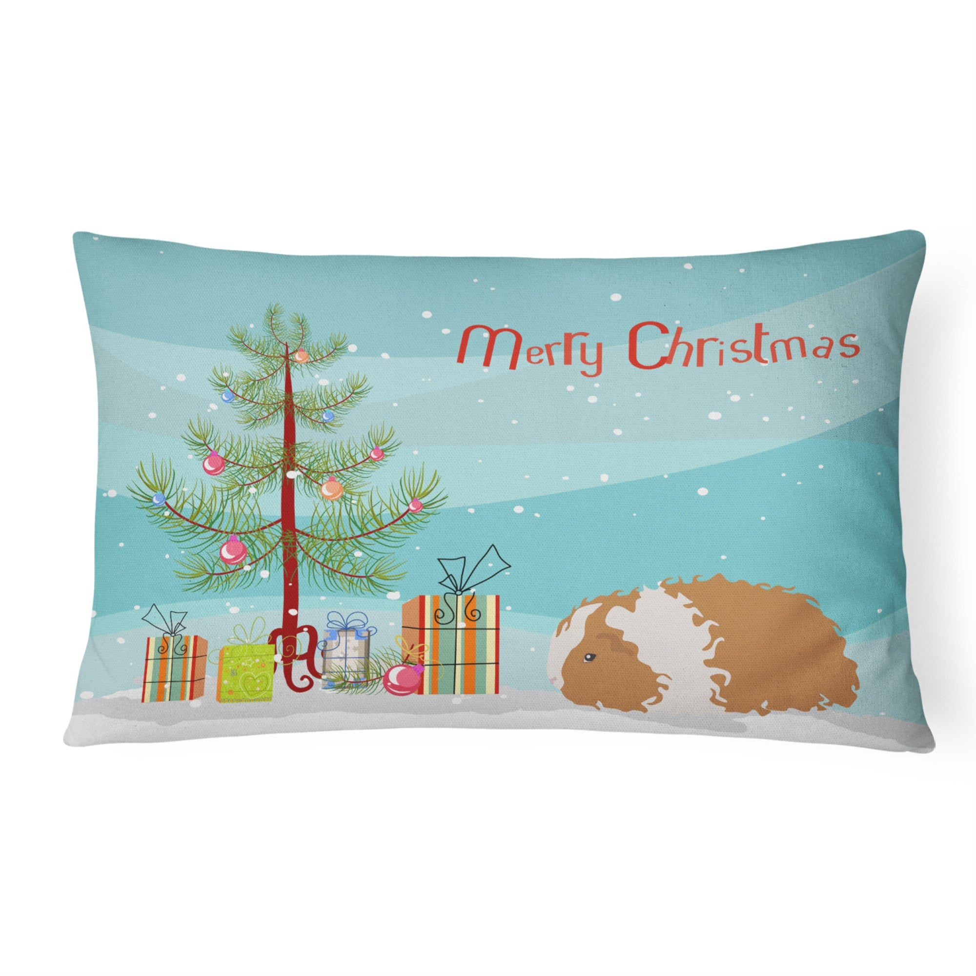 Texel Guinea Pig Merry Christmas Canvas Fabric Decorative Pillow