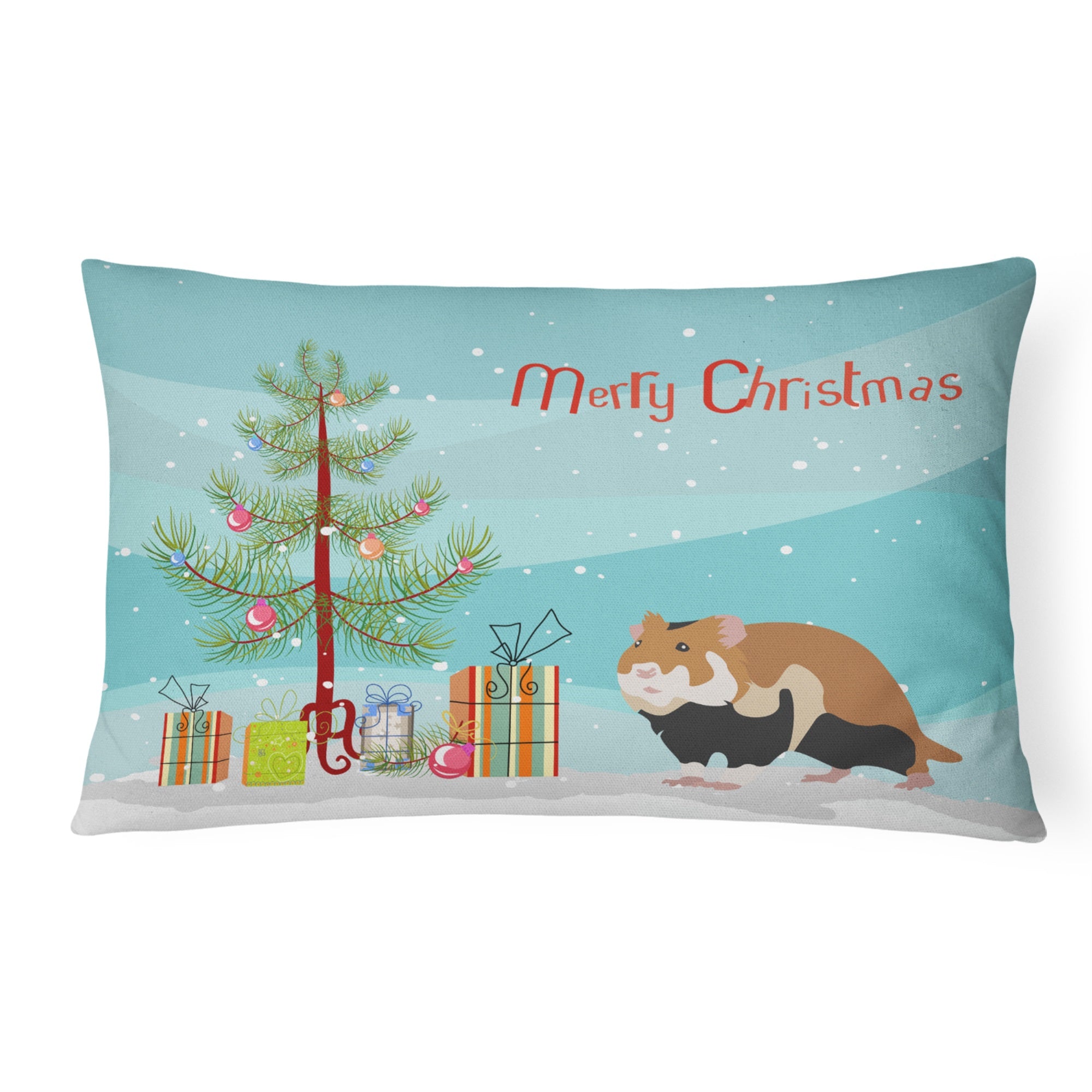 European Hamster Merry Christmas Canvas Fabric Decorative Pillow