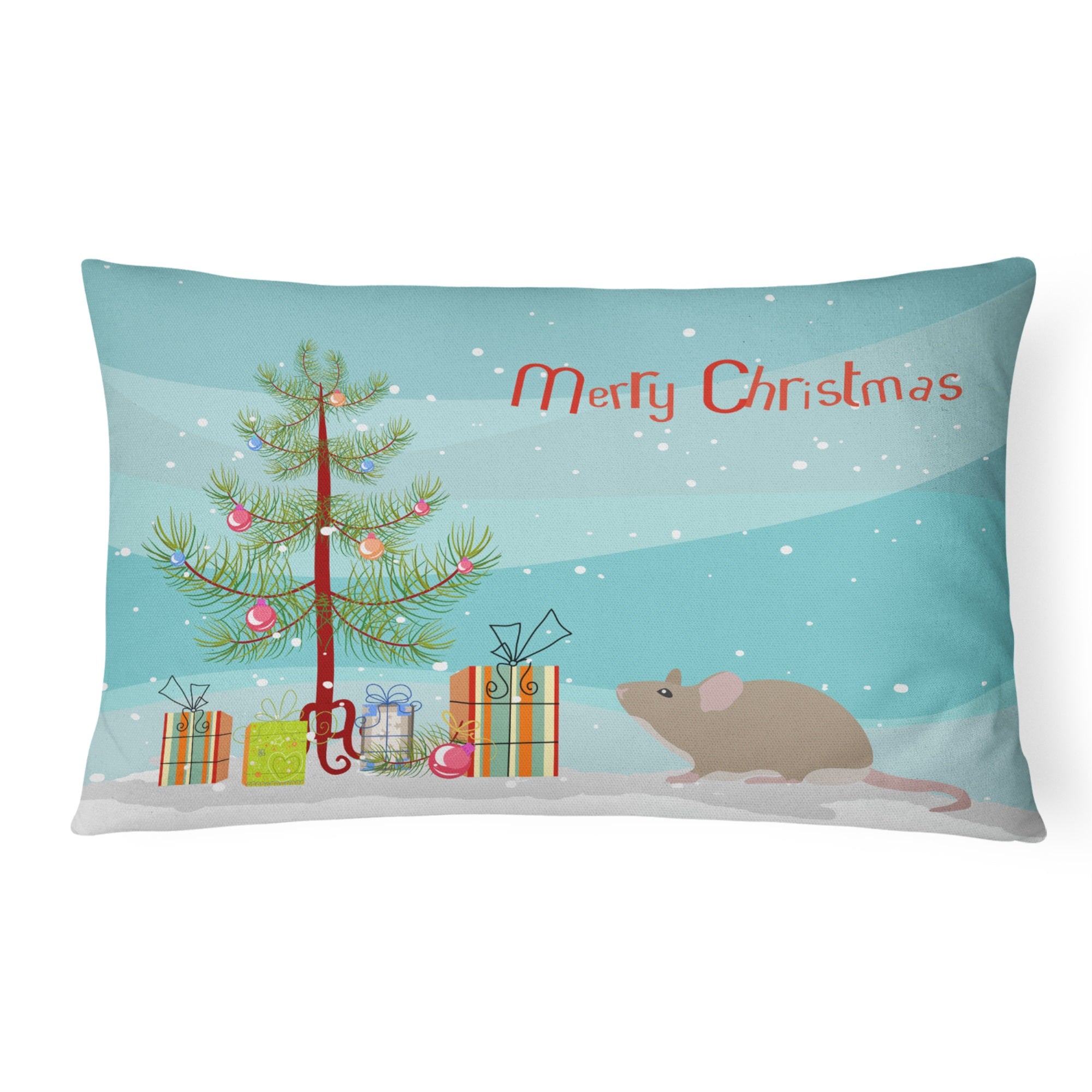 Grey Domestic Mouse Merry Christmas Canvas Fabric Decorative Pillow