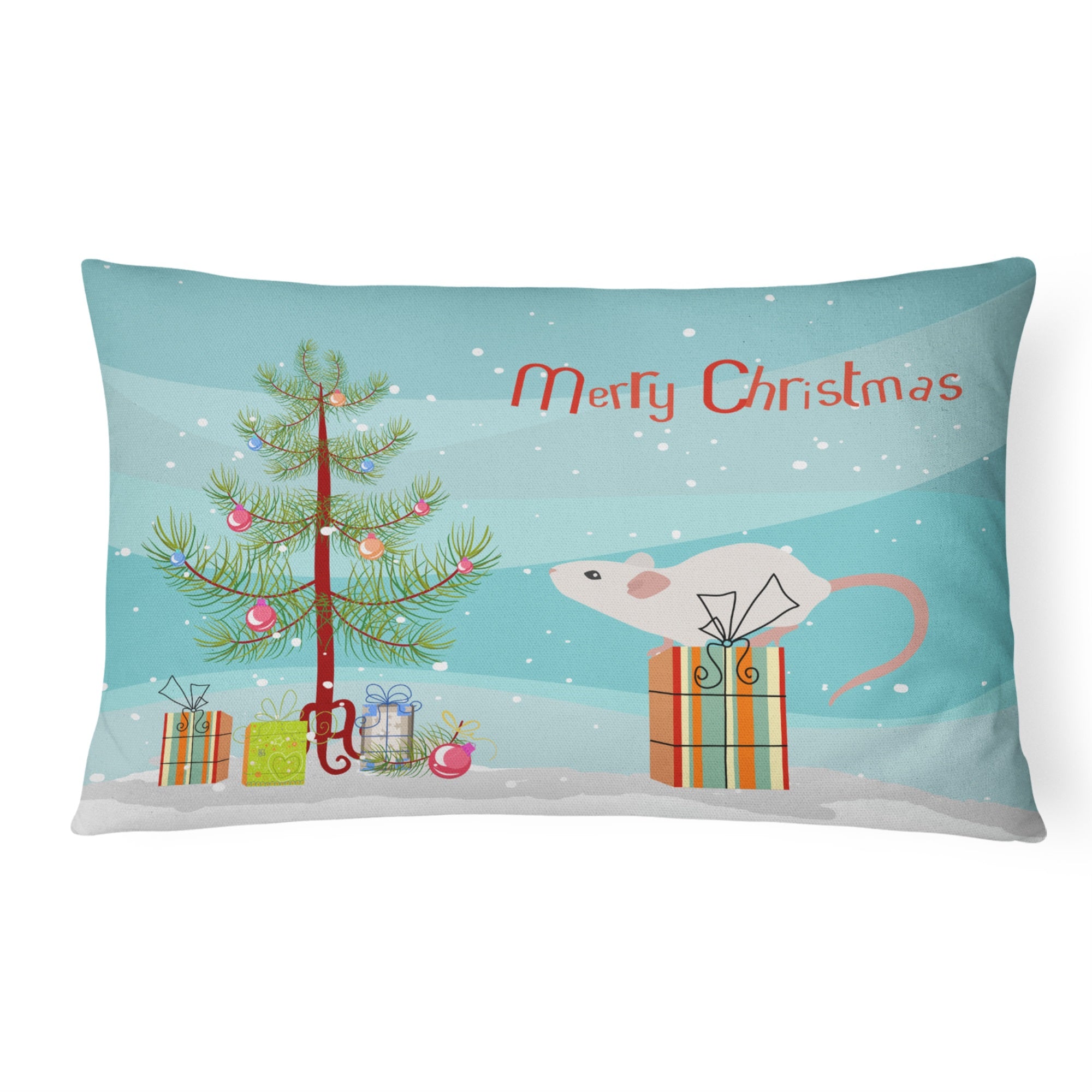 White Domestic Mouse Merry Christmas Canvas Fabric Decorative Pillow