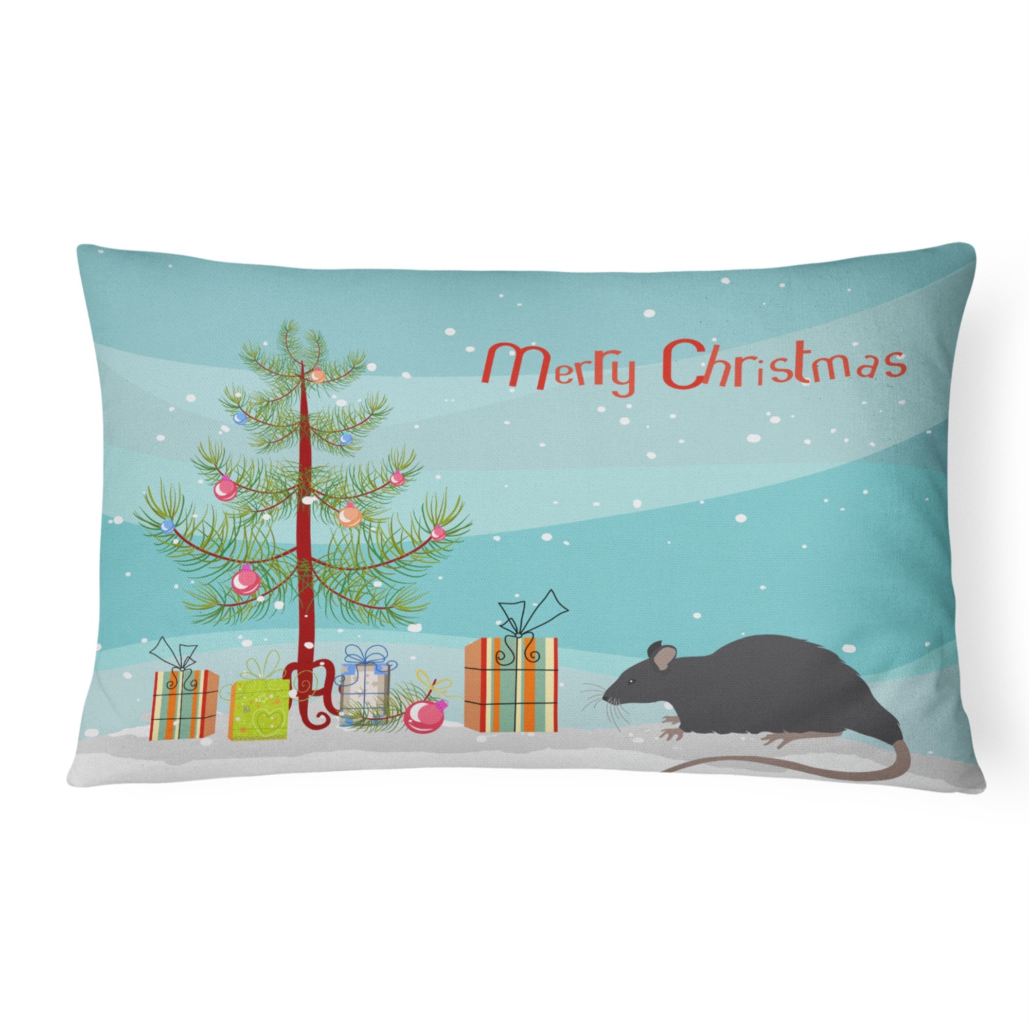 Black Rat Merry Christmas Canvas Fabric Decorative Pillow