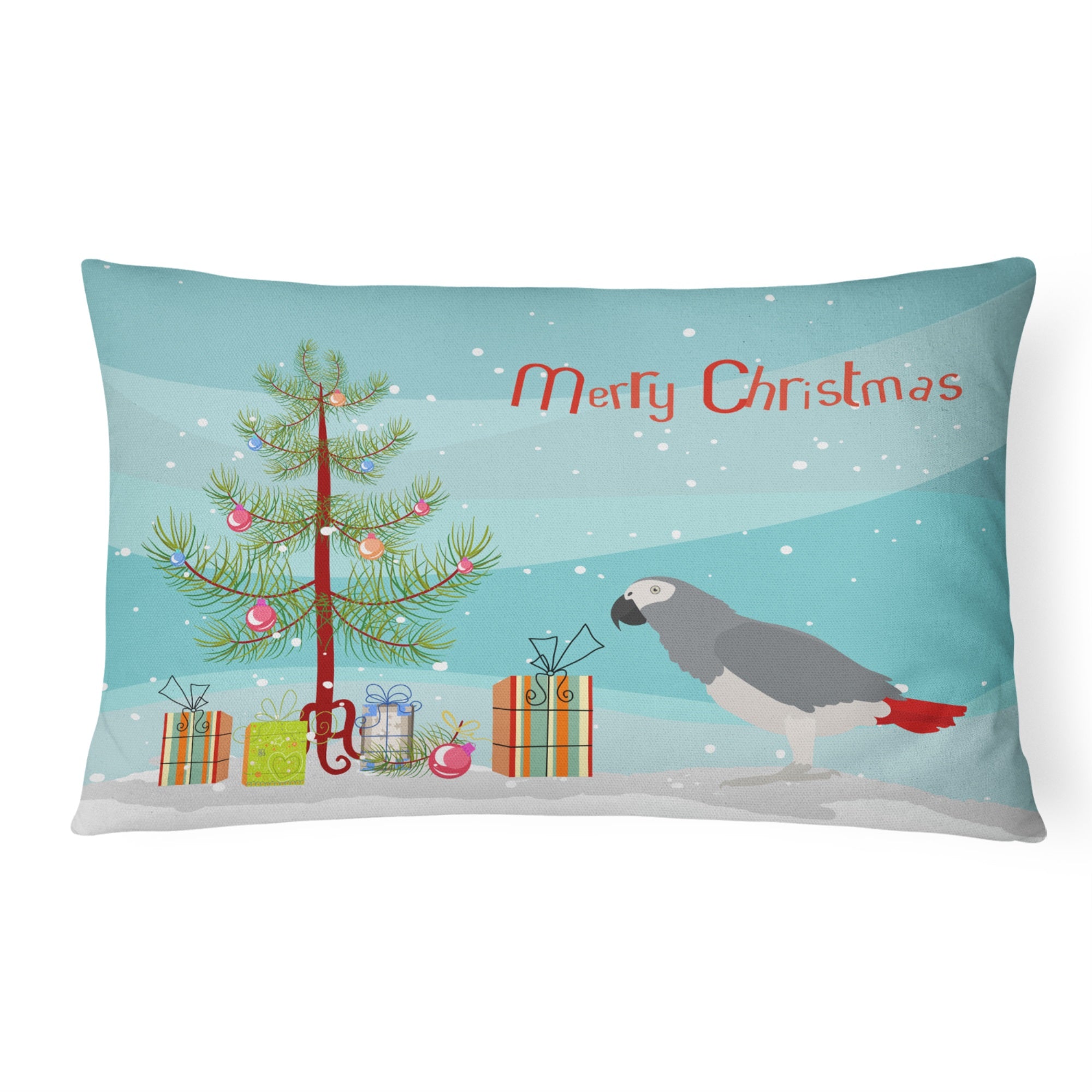 African Grey Parrot Merry Christmas Canvas Fabric Decorative Pillow