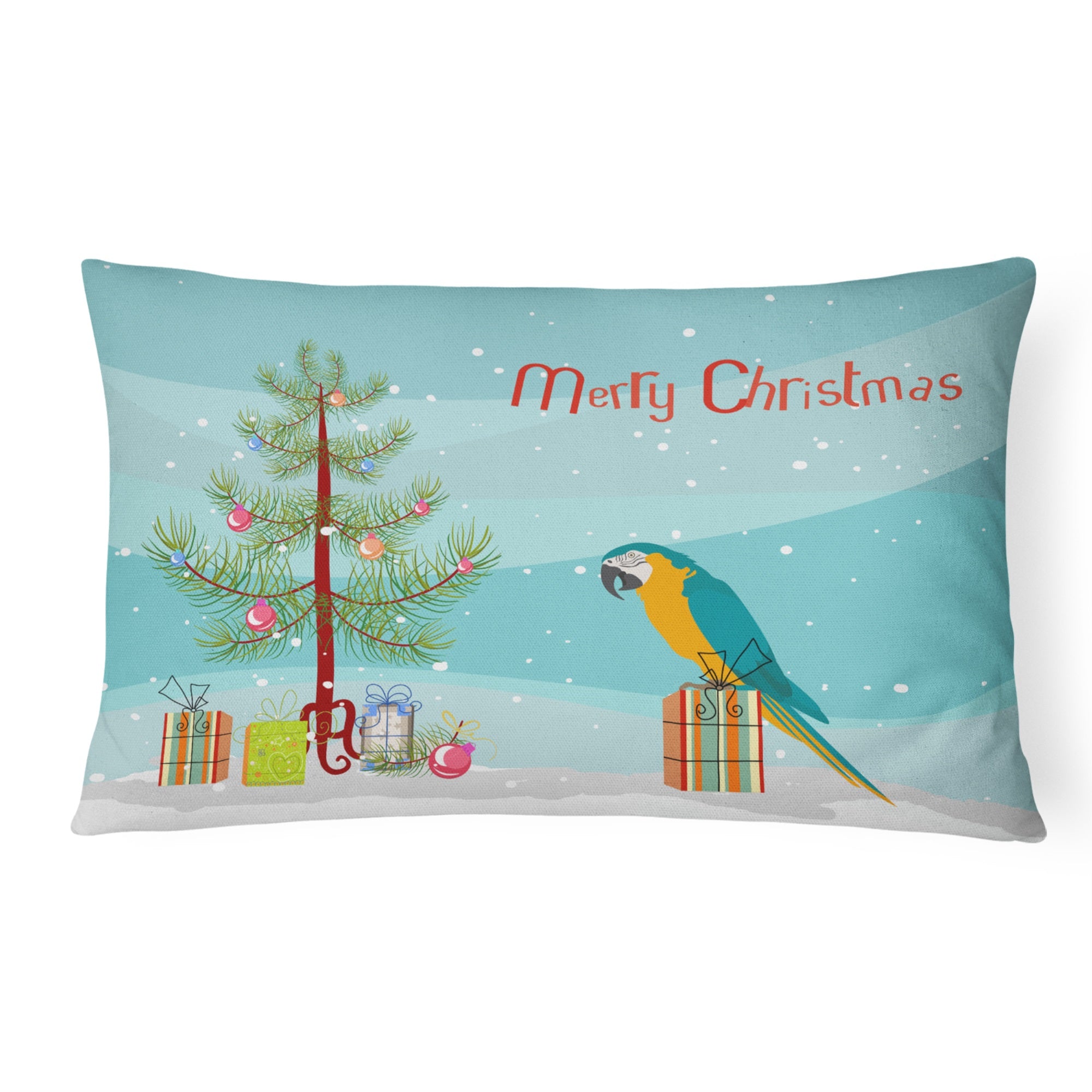 Macaw Merry Christmas Canvas Fabric Decorative Pillow