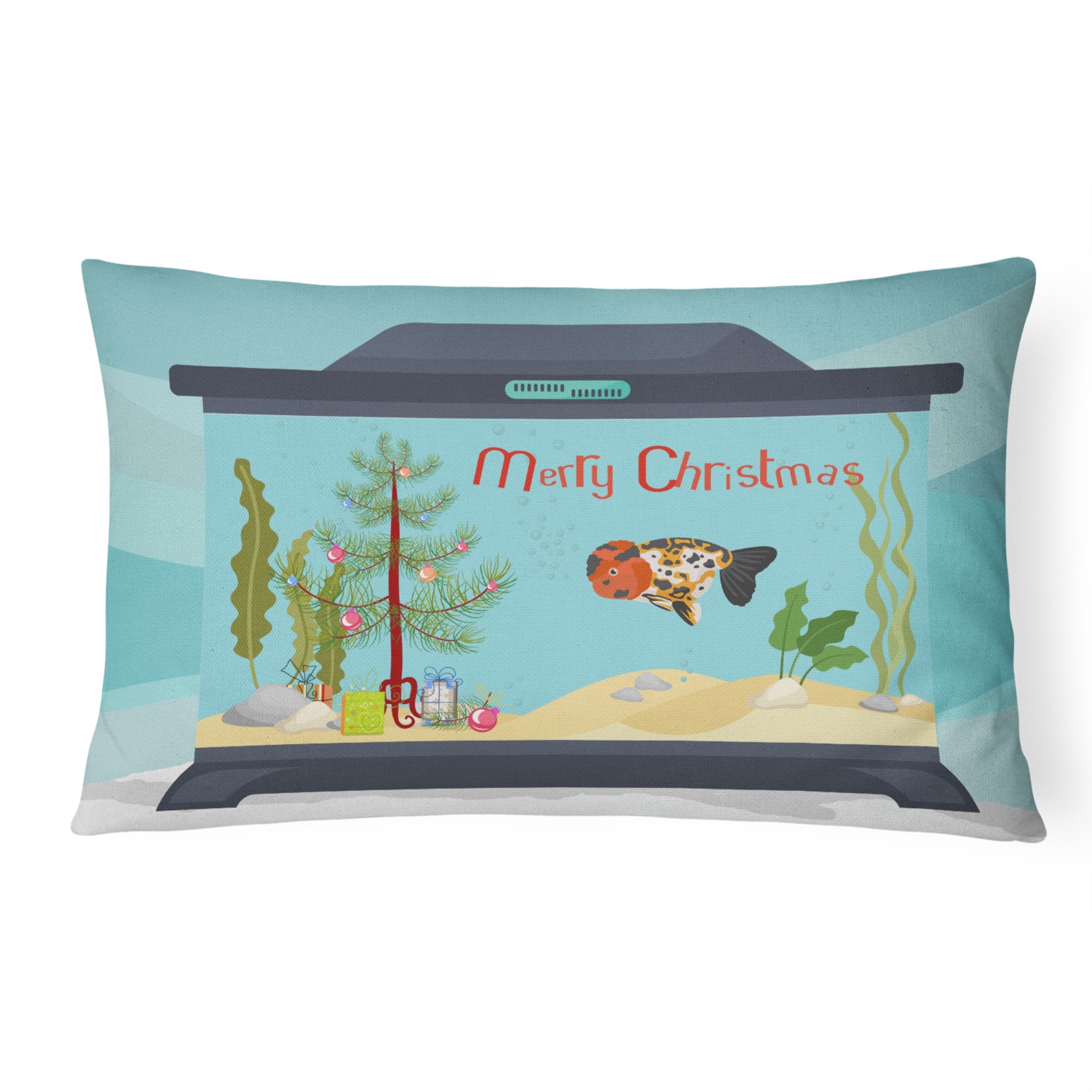 Ranchu Goldfish Merry Christmas Canvas Fabric Decorative Pillow