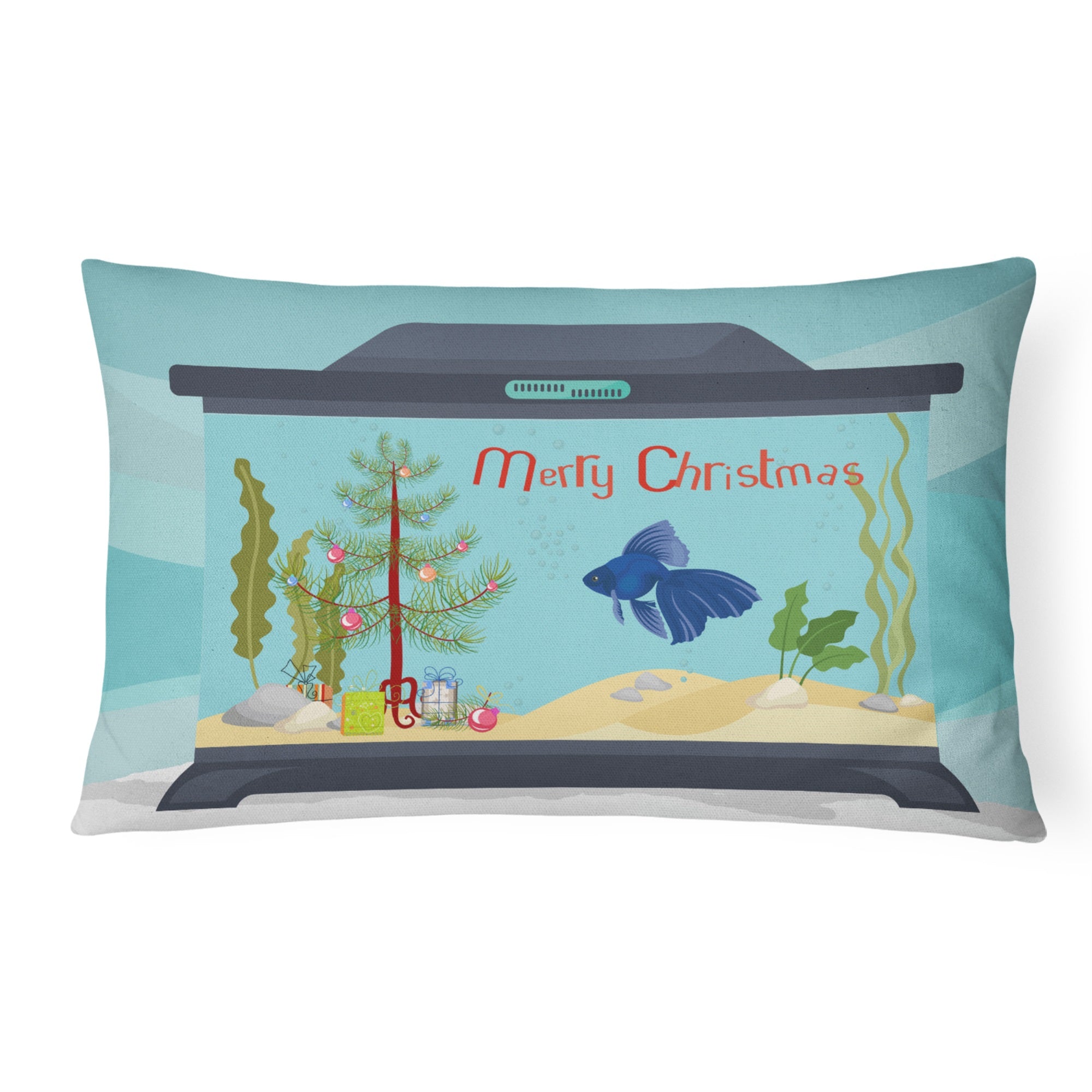 Veiltail Goldfish Merry Christmas Canvas Fabric Decorative Pillow