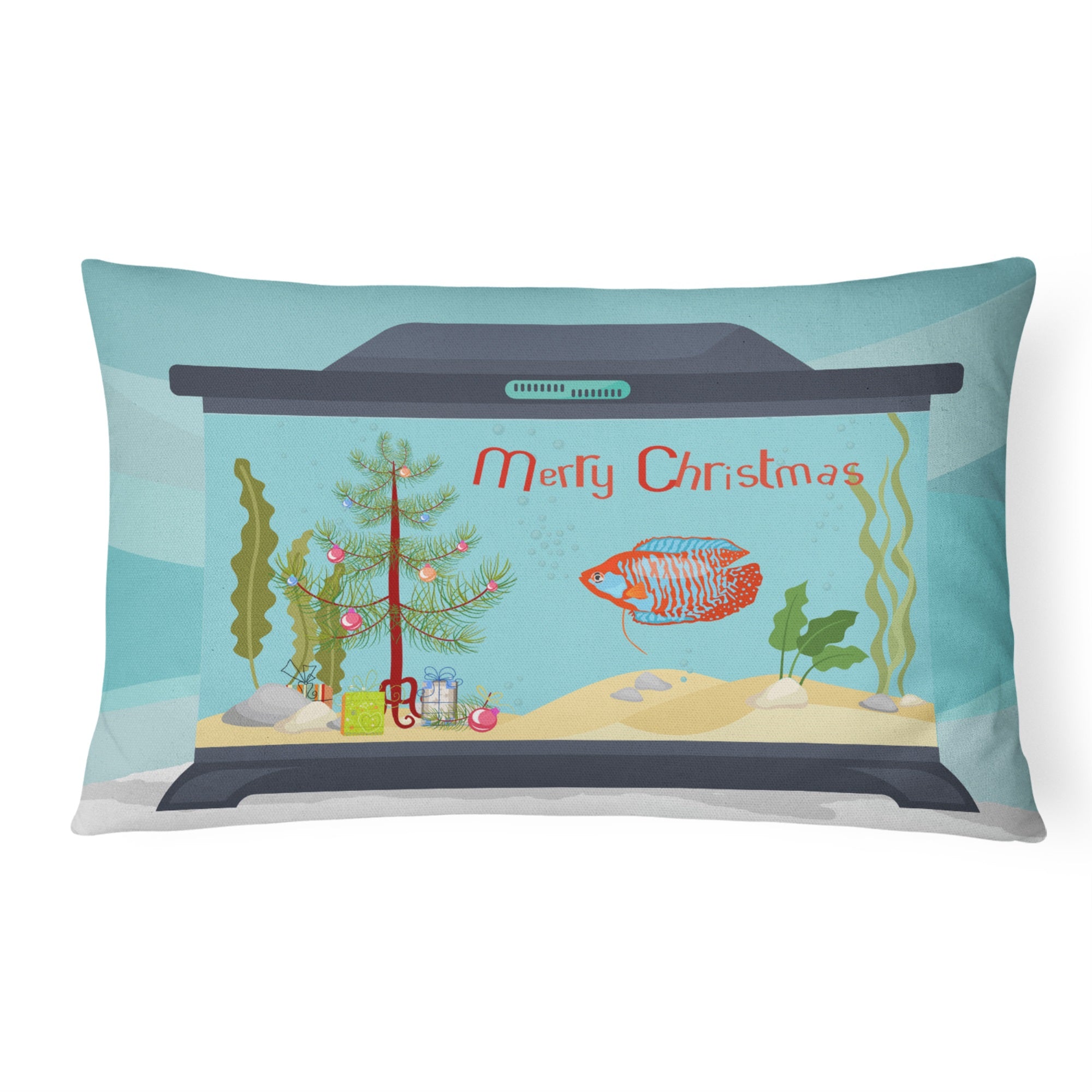 Dwarf Gourami Merry Christmas Canvas Fabric Decorative Pillow