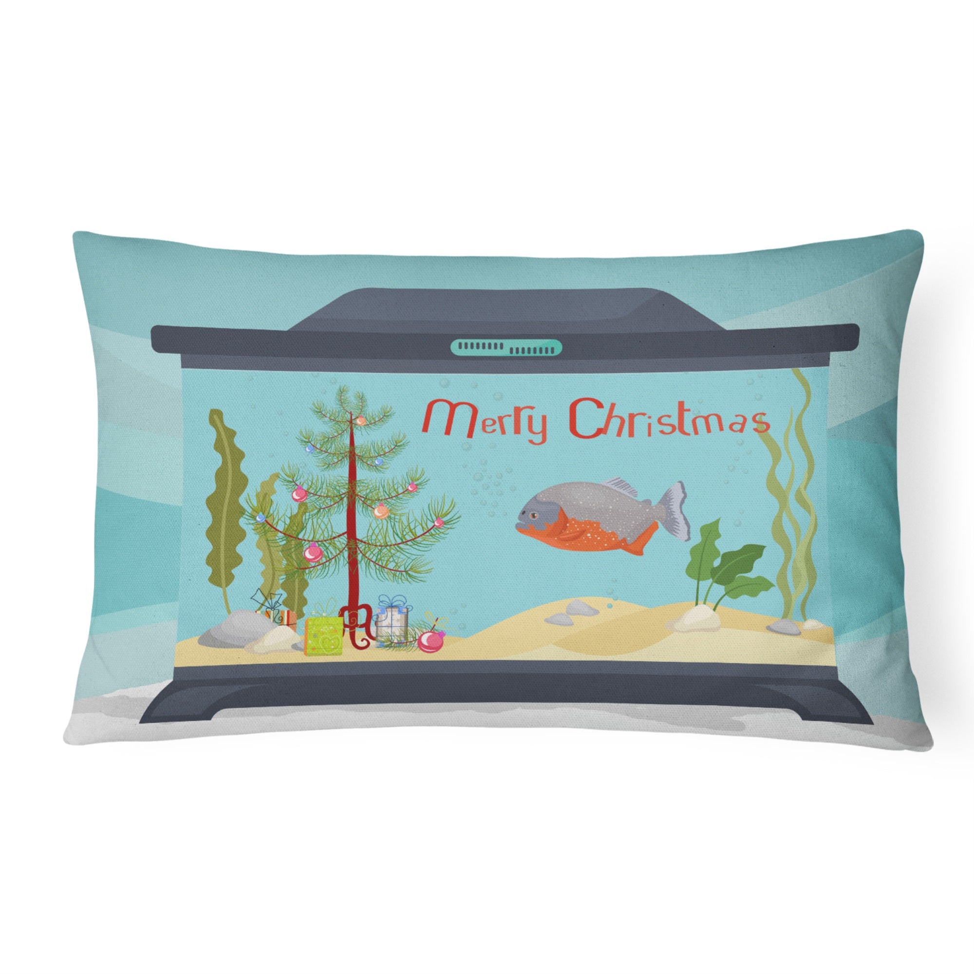 Piranha Merry Christmas Canvas Fabric Decorative Pillow