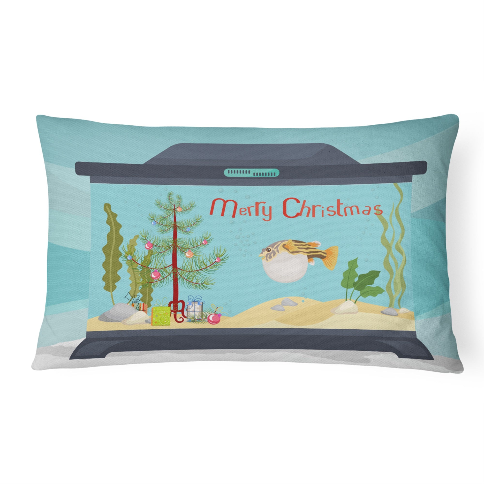 Puffer Fish Merry Christmas Canvas Fabric Decorative Pillow