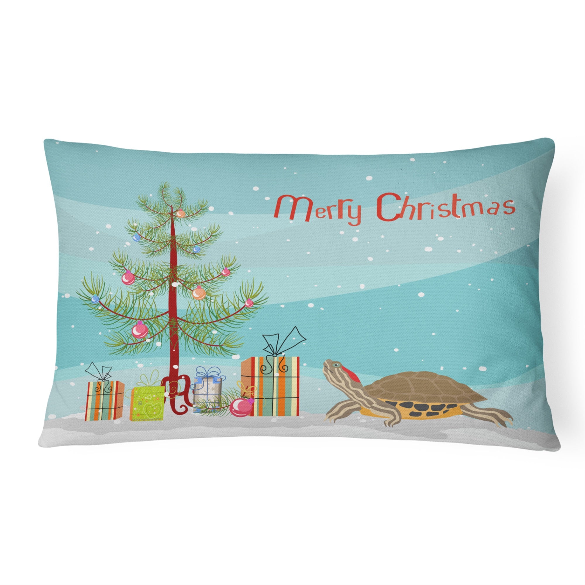 Pond Slider Turtle Merry Christmas Canvas Fabric Decorative Pillow