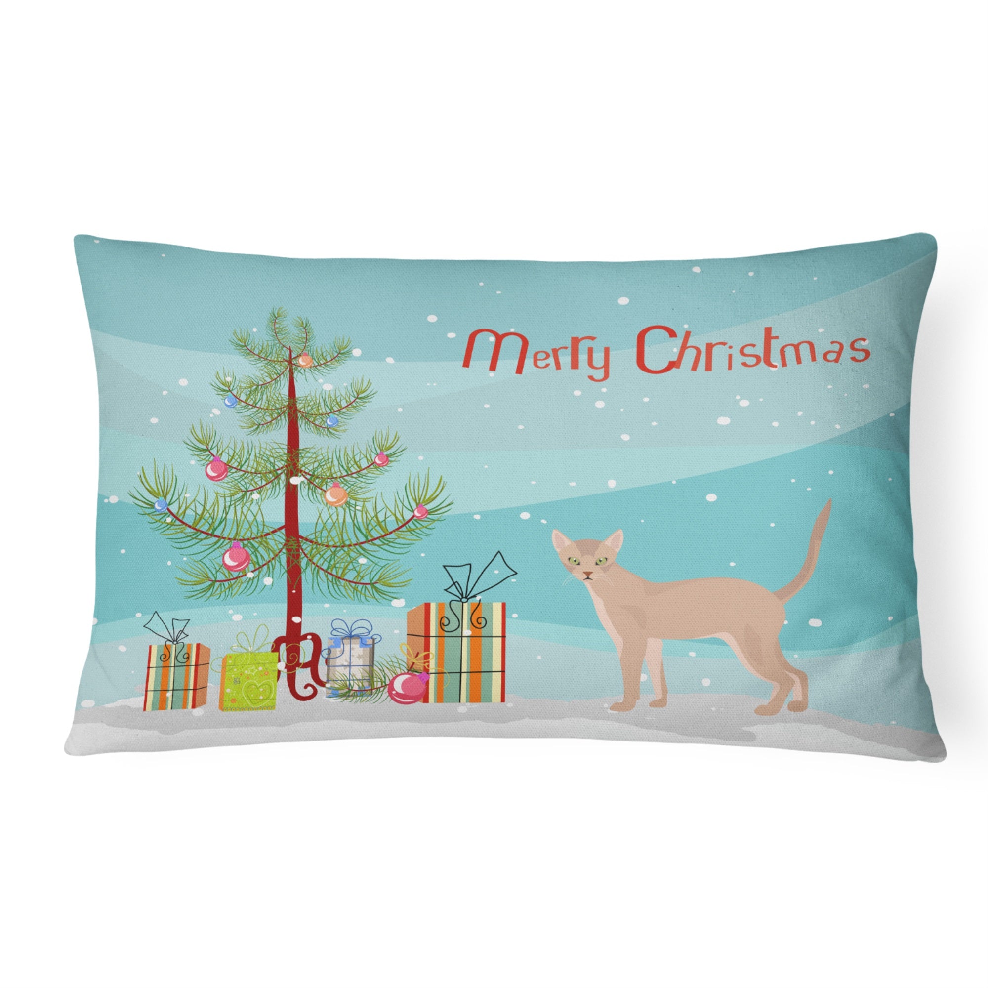 Fawn Abyssinian Cat Merry Christmas Canvas Fabric Decorative Pillow