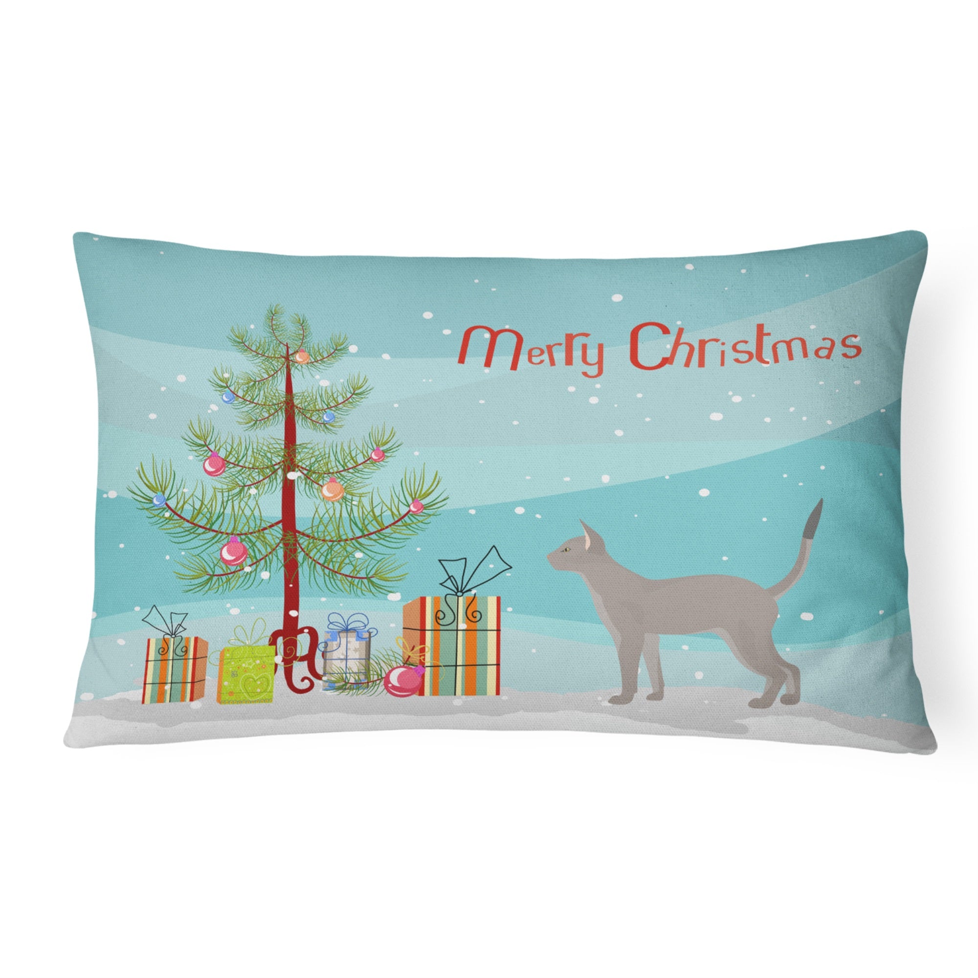 Blue Abyssinian Cat Merry Christmas Canvas Fabric Decorative Pillow