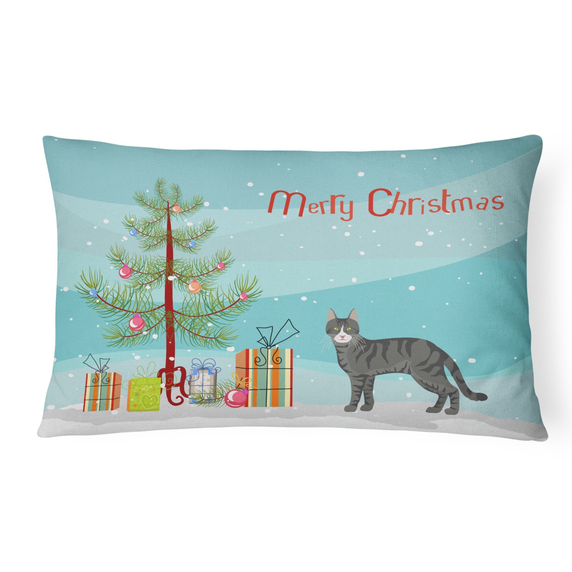 Tricolour Aegean Cat Merry Christmas Canvas Fabric Decorative Pillow