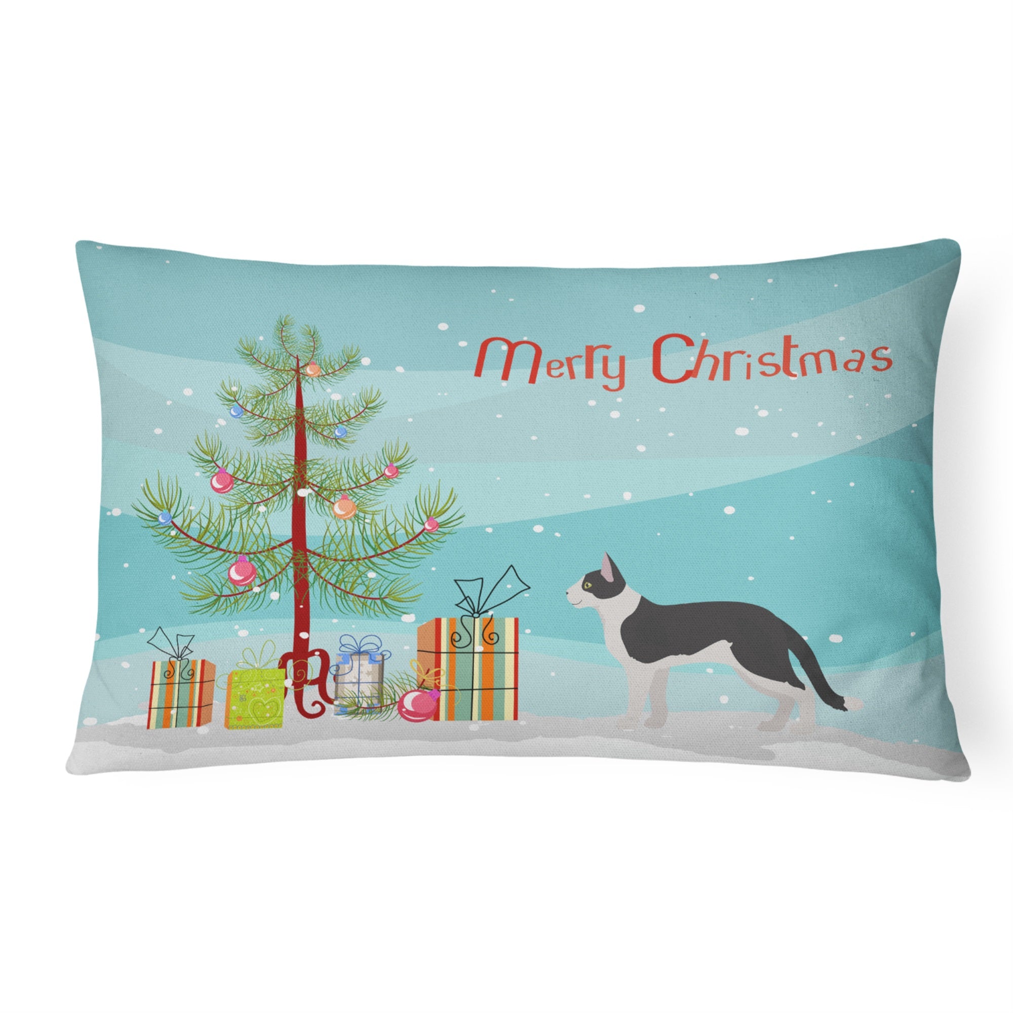 Bicolour Aegean Cat Merry Christmas Canvas Fabric Decorative Pillow