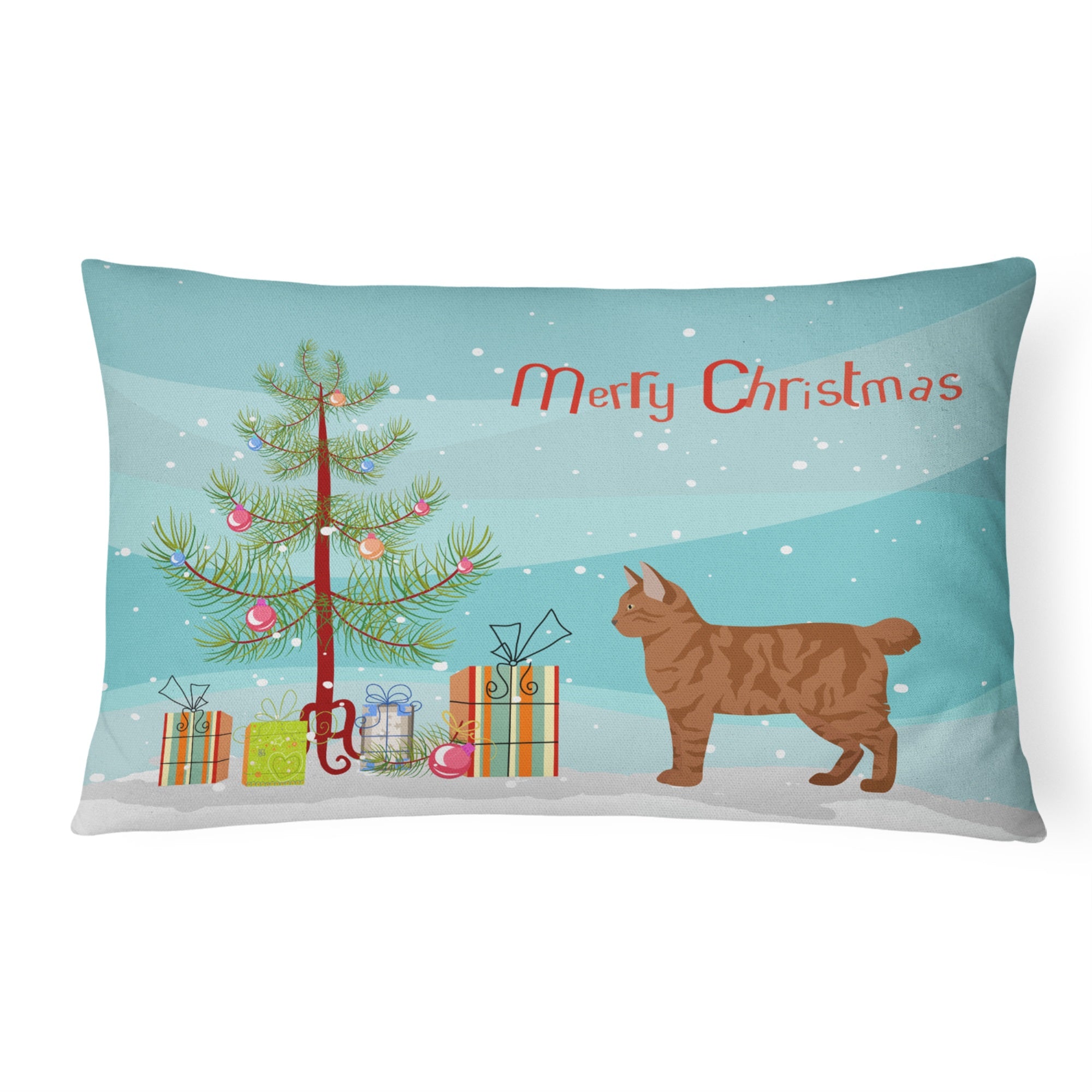 American Bobtail #2 Cat Merry Christmas Canvas Fabric Decorative Pillow
