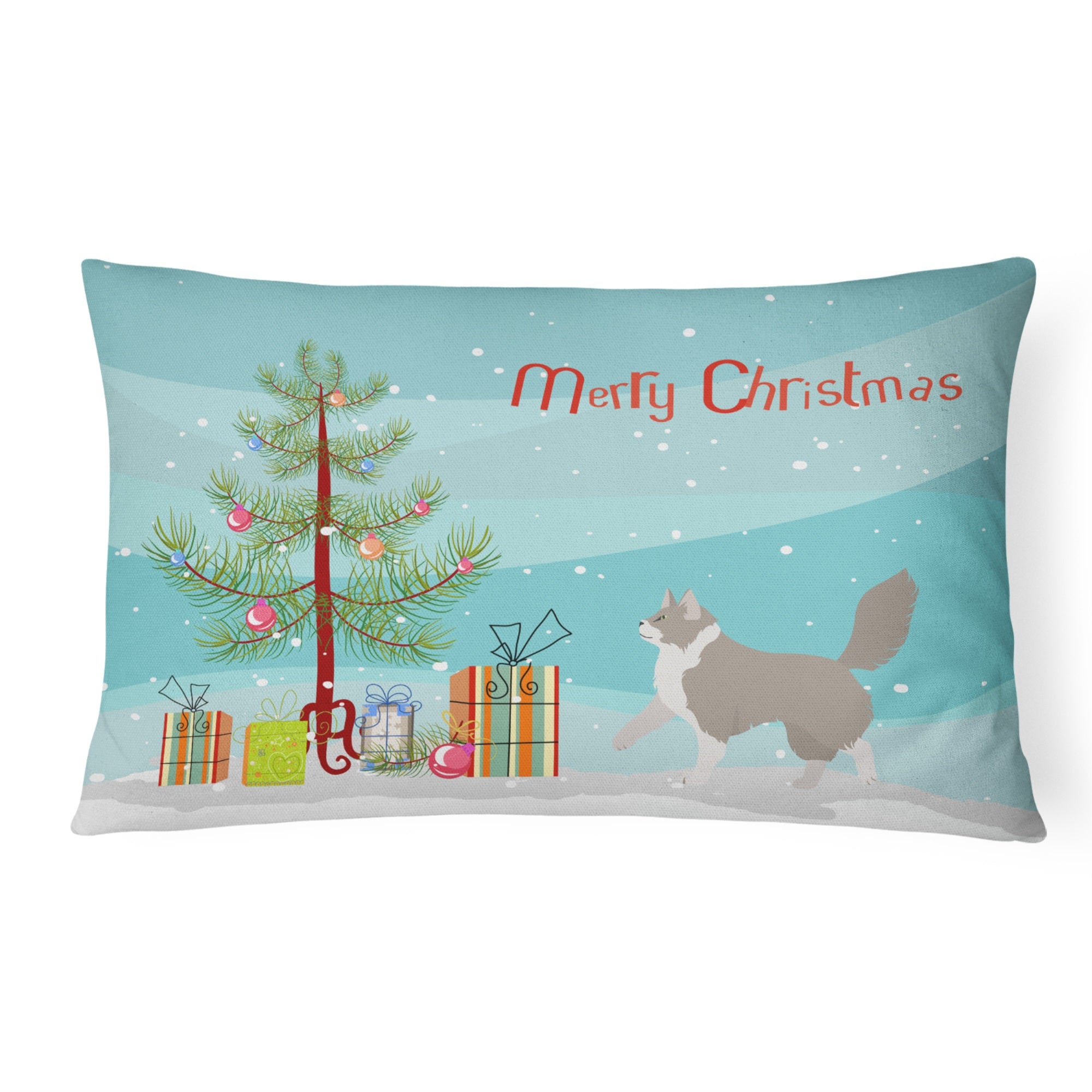Asian Semi Longhaired Cat Merry Christmas Canvas Fabric Decorative Pillow