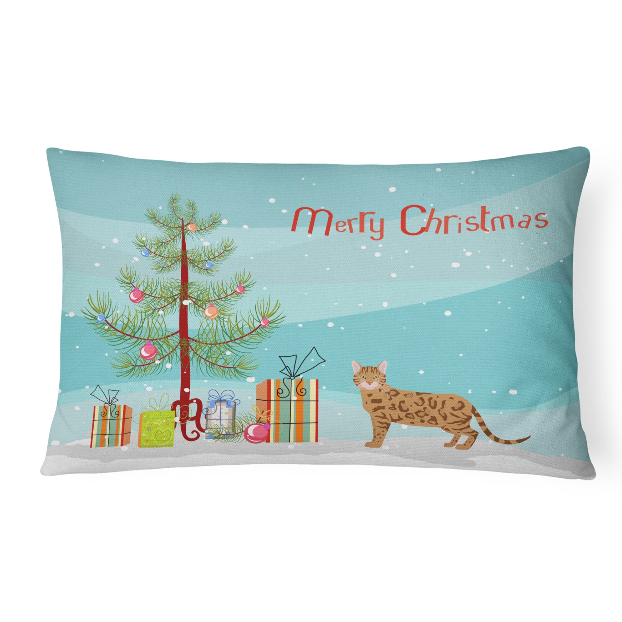 Bengal #2 Cat Merry Christmas Canvas Fabric Decorative Pillow
