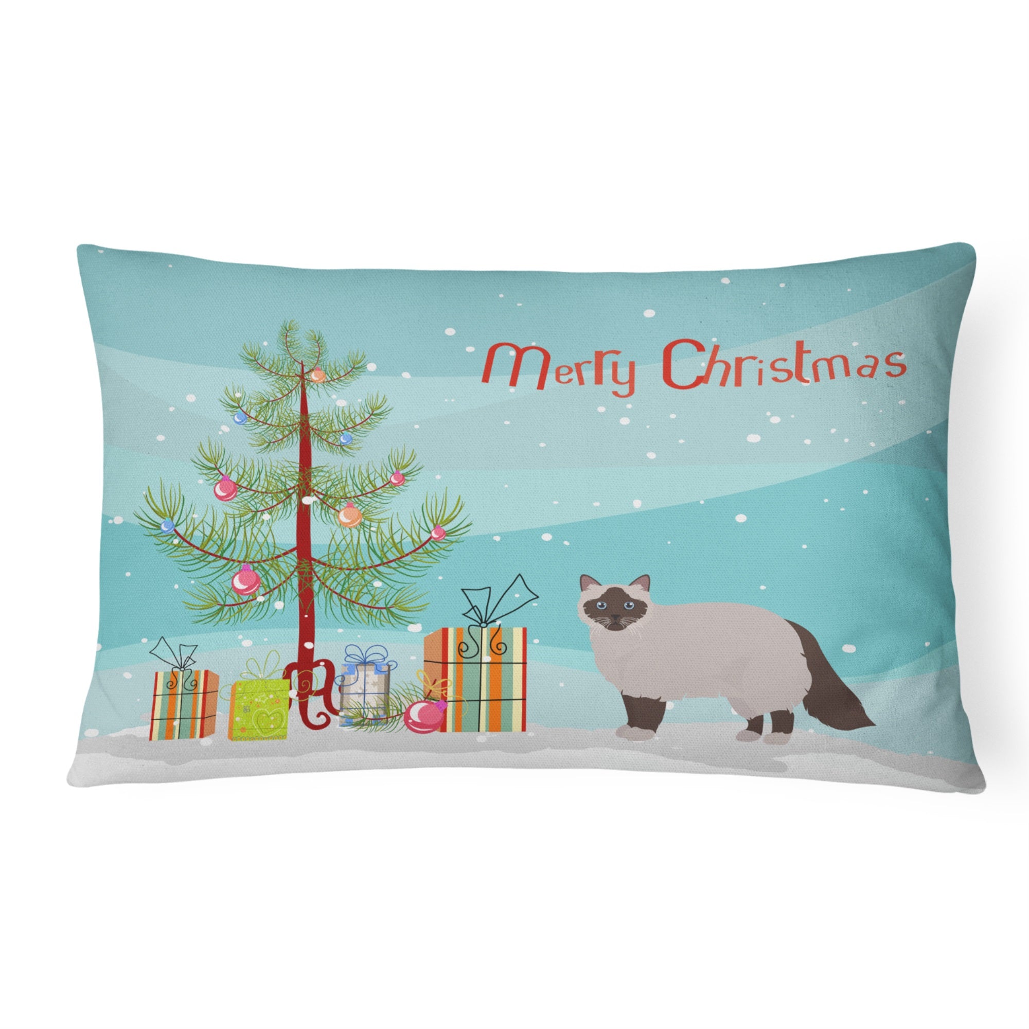 Birman Cat Merry Christmas Canvas Fabric Decorative Pillow