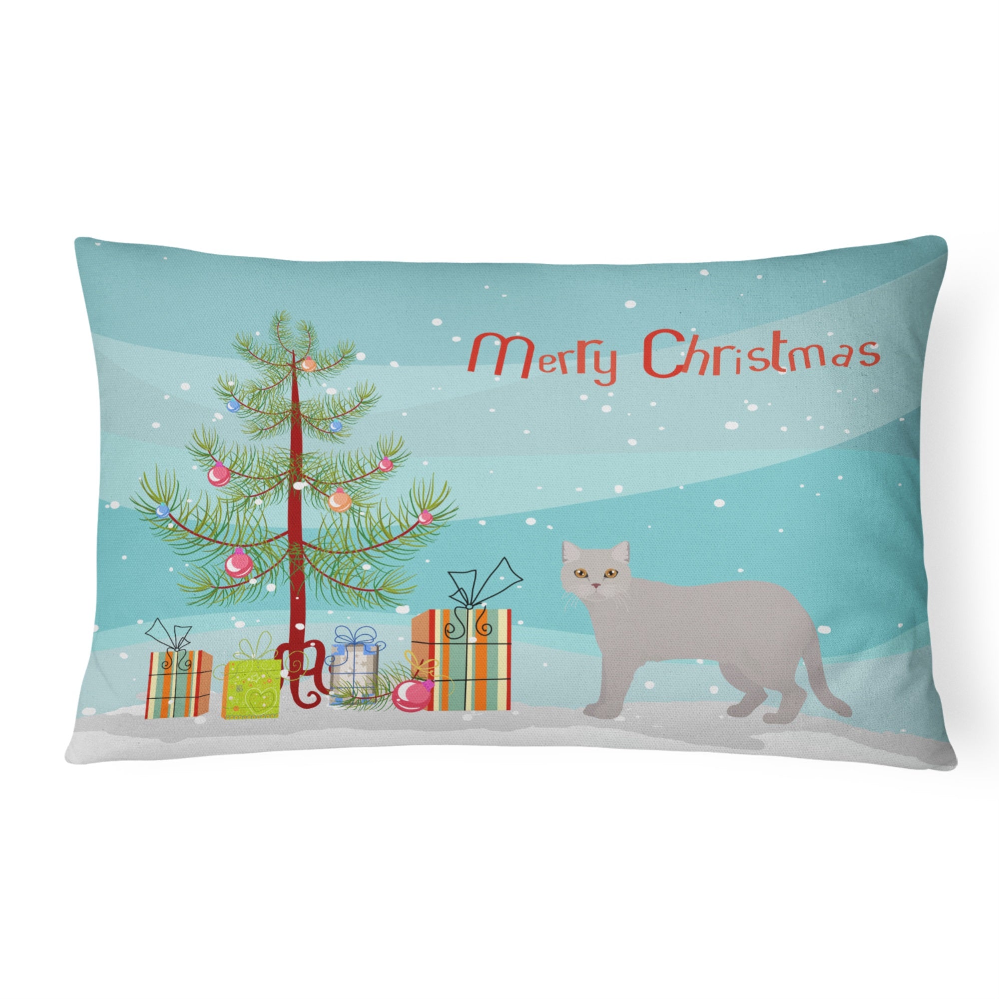 British Semi Longhair Cat Merry Christmas Canvas Fabric Decorative Pillow