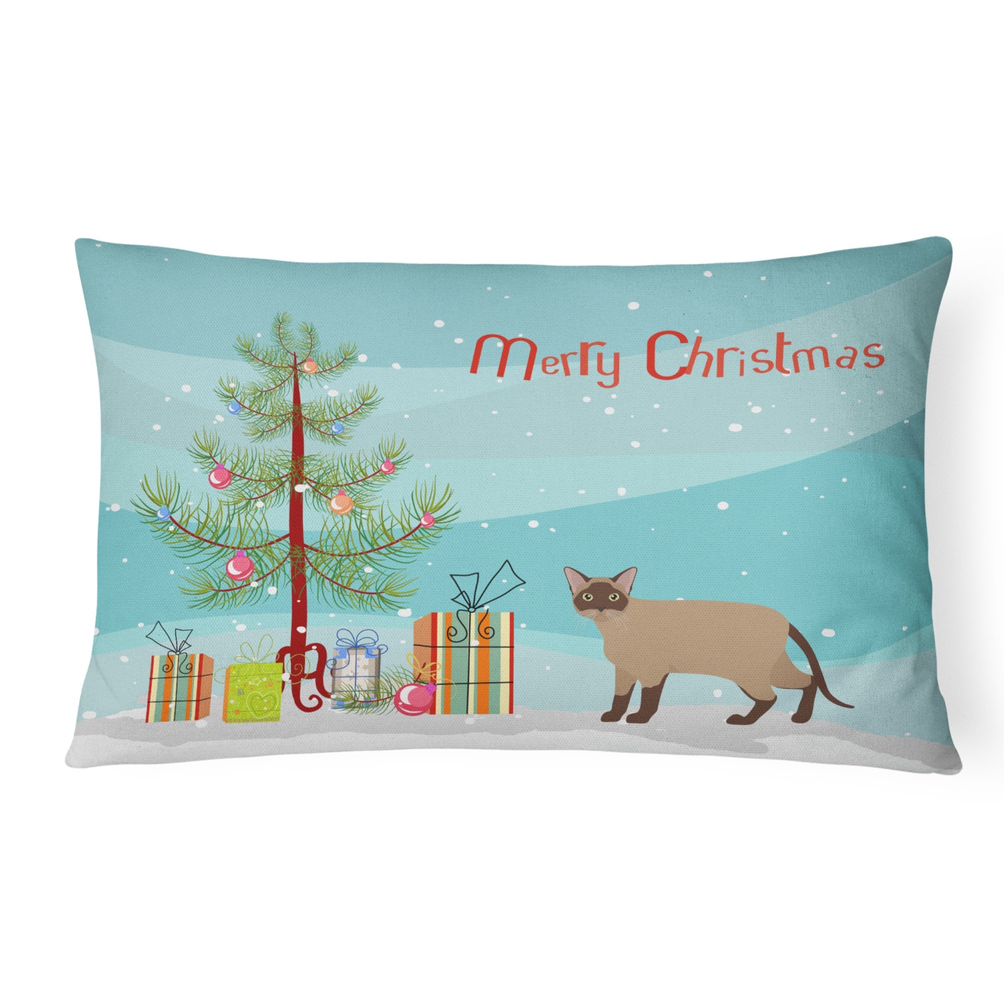 Burmese Cat Merry Christmas Canvas Fabric Decorative Pillow