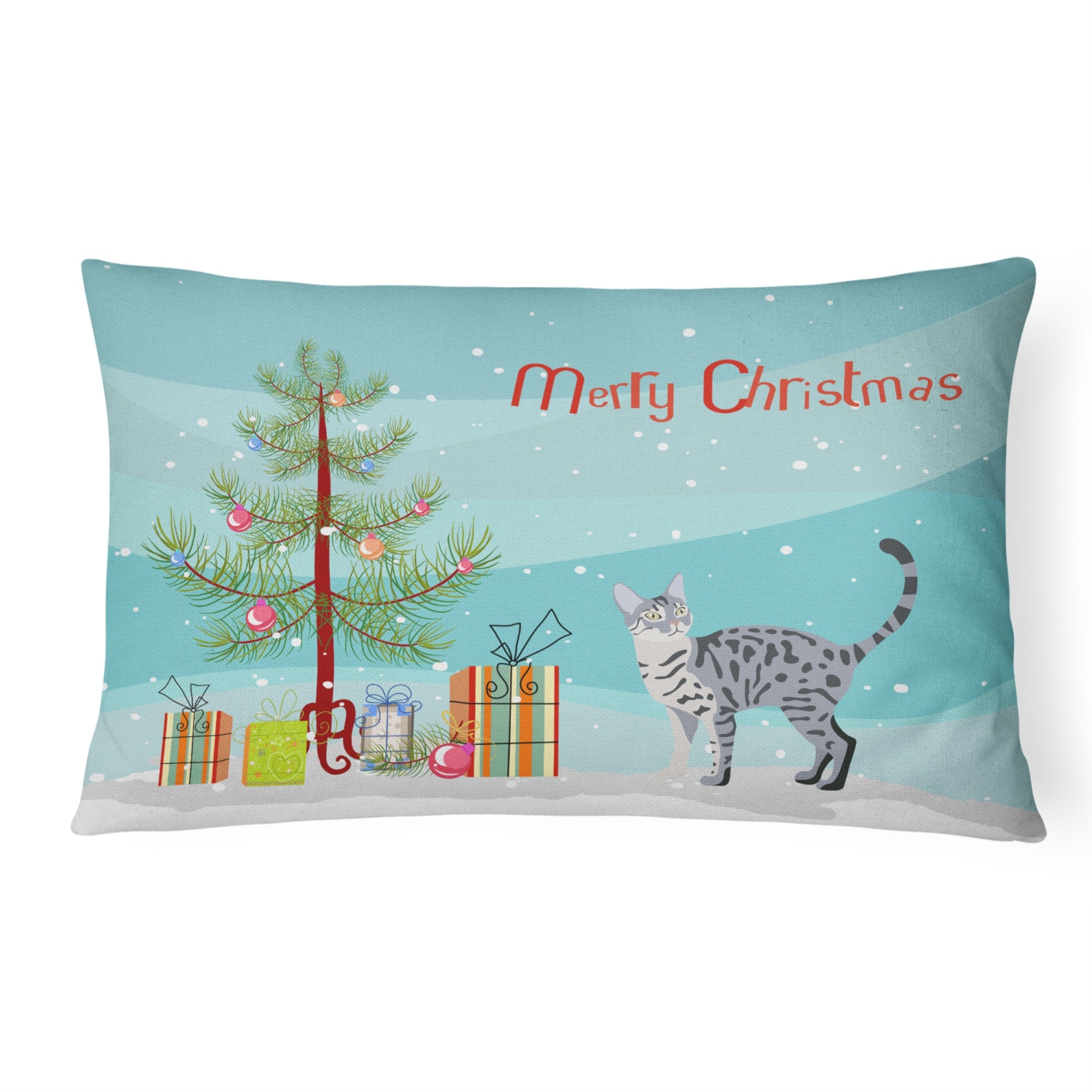 California Spangled #1 Cat Merry Christmas Canvas Fabric Decorative Pillow
