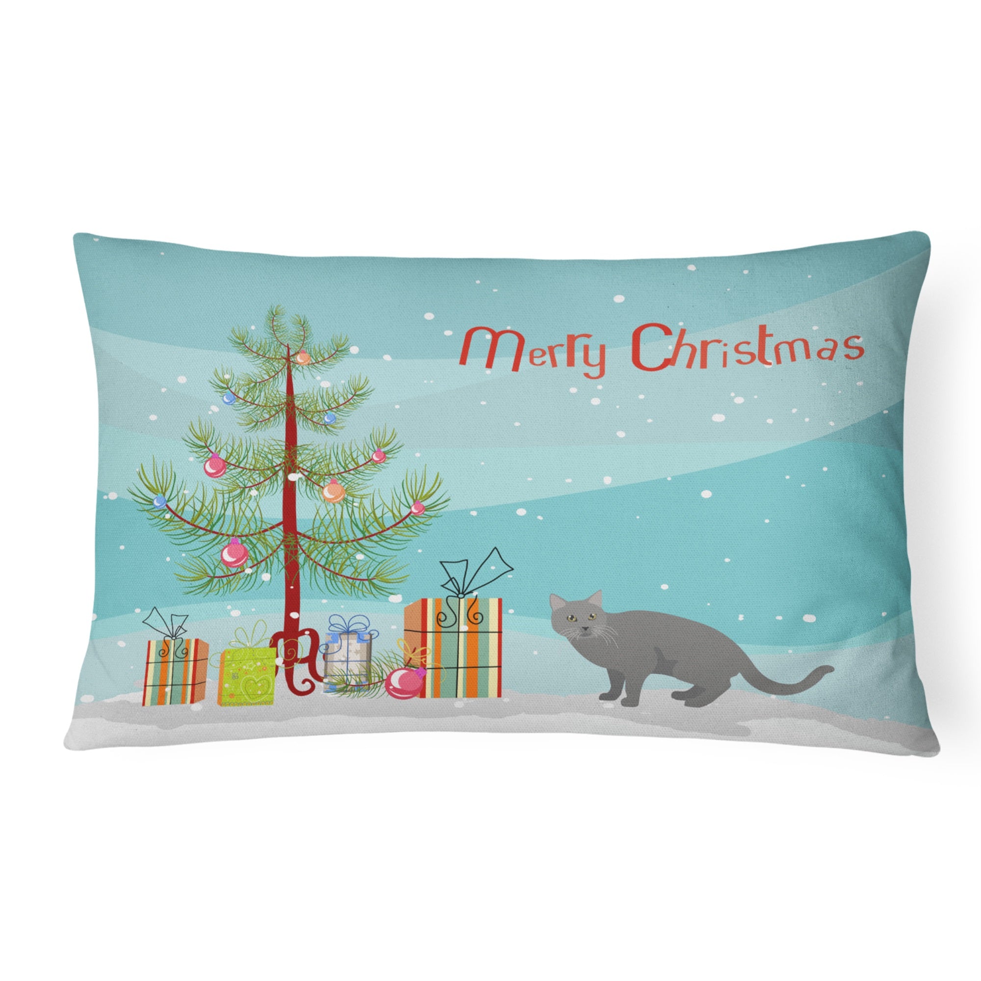 Chartreux #1 Cat Merry Christmas Canvas Fabric Decorative Pillow