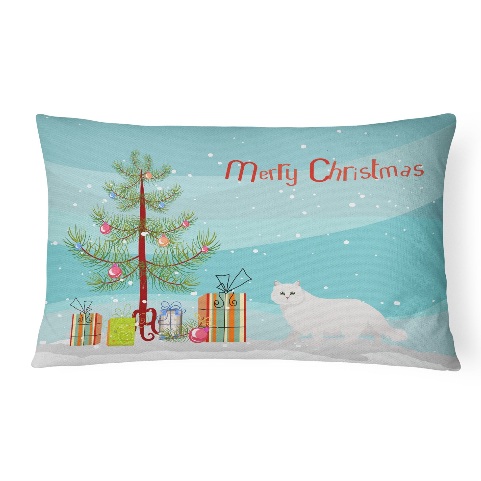 Chinchilla Persian Longhair Cat Merry Christmas Canvas Fabric Decorative Pillow