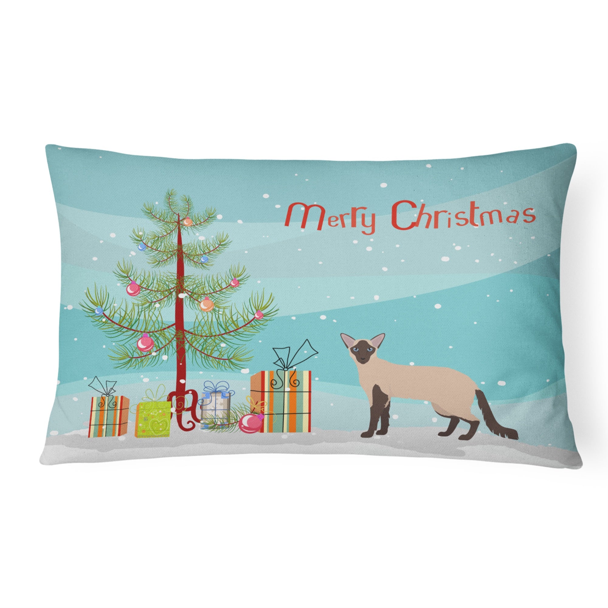 Colorpoint Longhair Cat Merry Christmas Canvas Fabric Decorative Pillow