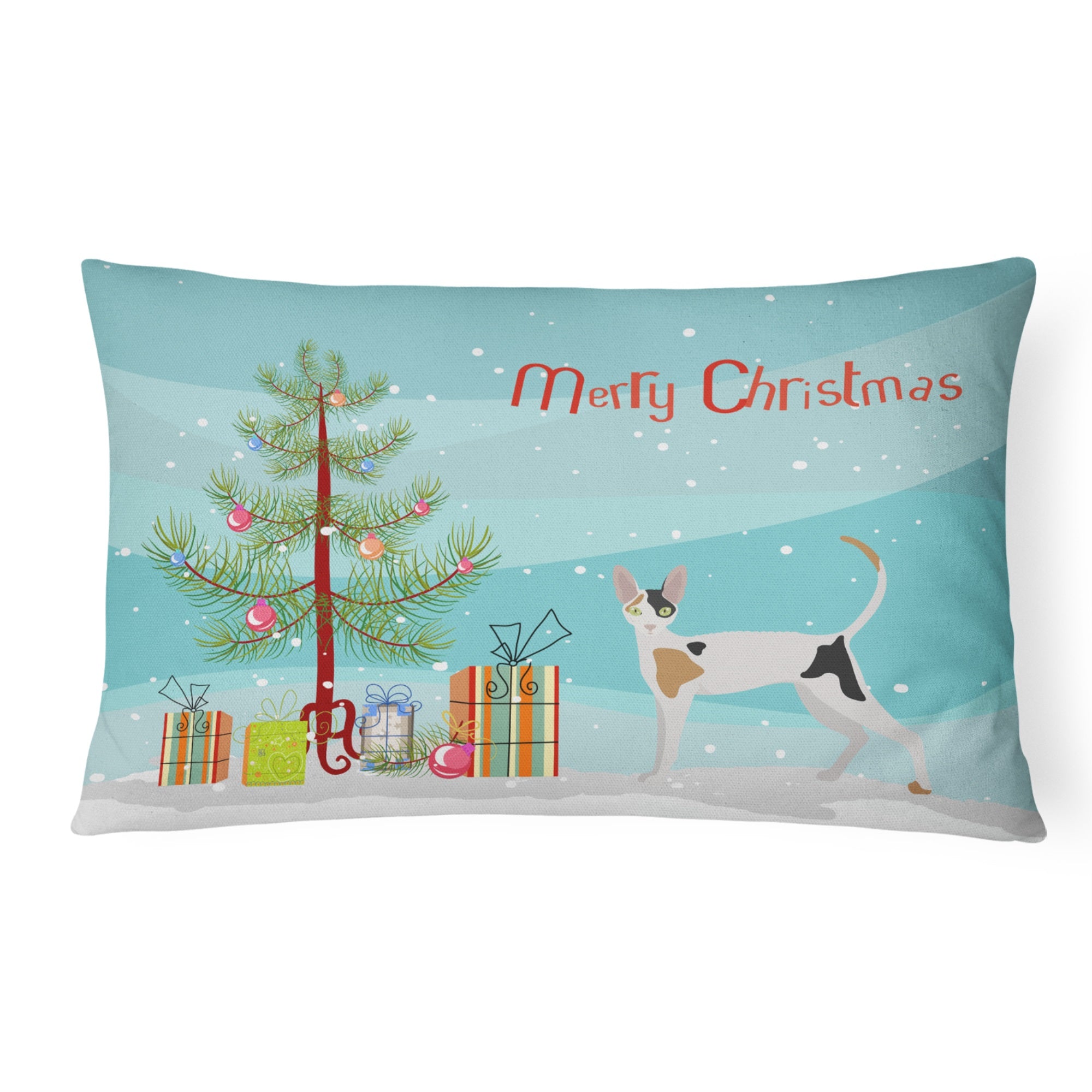 Cornish Rex Cat Merry Christmas Canvas Fabric Decorative Pillow