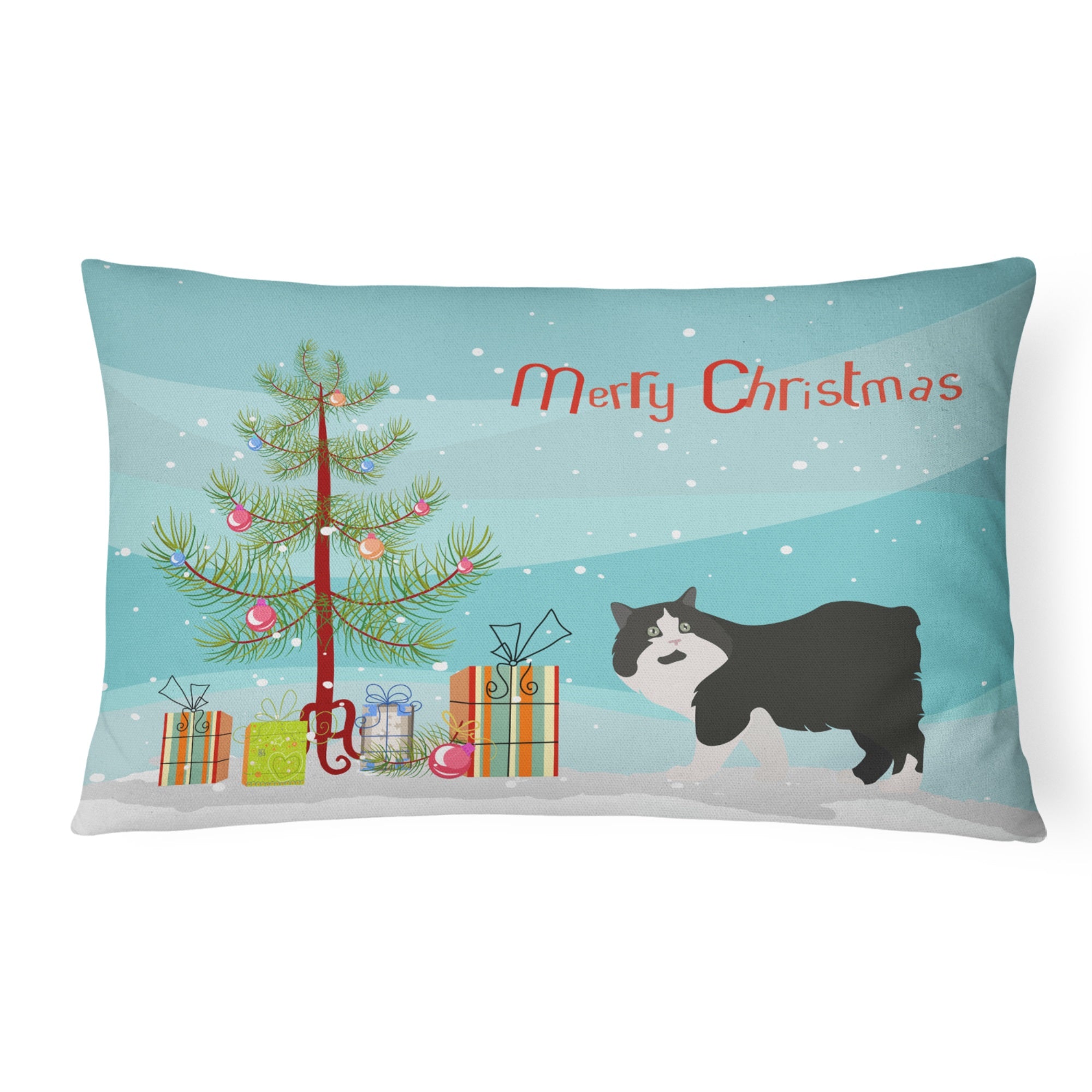 Cymric Cat Merry Christmas Canvas Fabric Decorative Pillow
