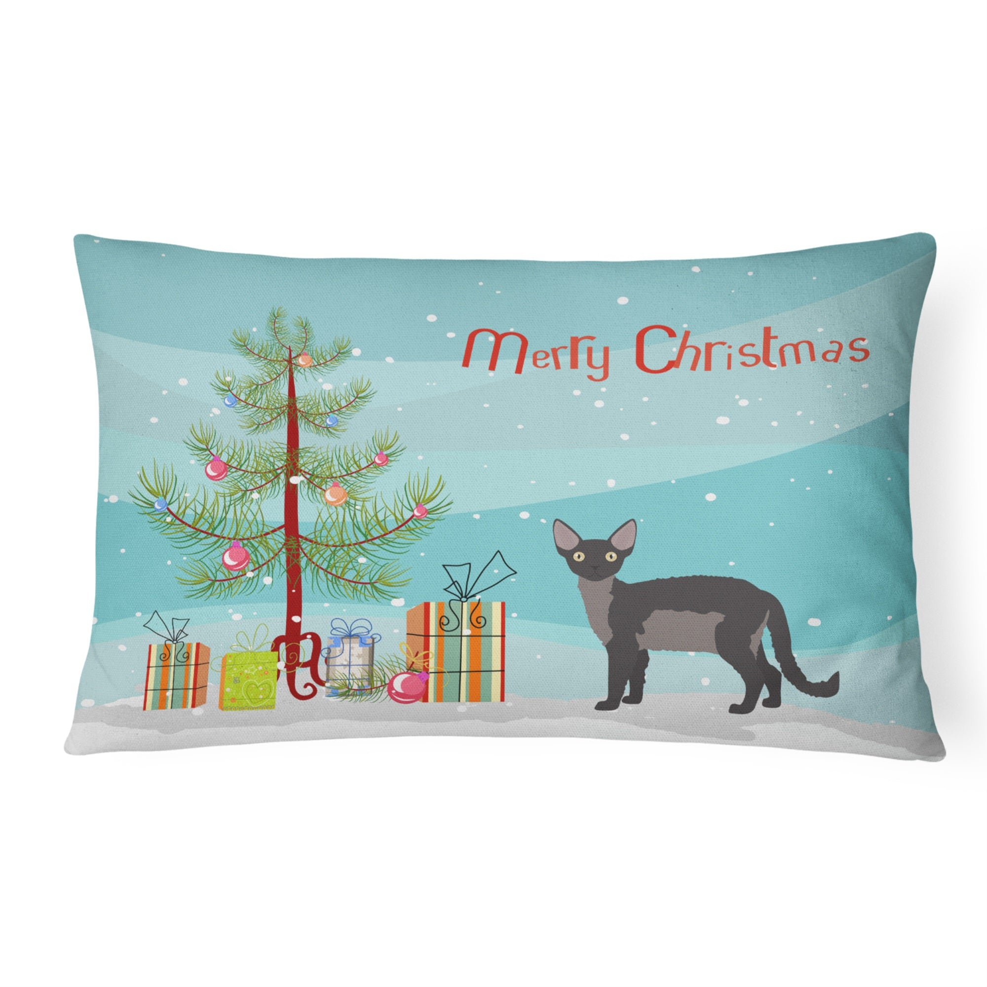 Devon Rex Cat Merry Christmas Canvas Fabric Decorative Pillow