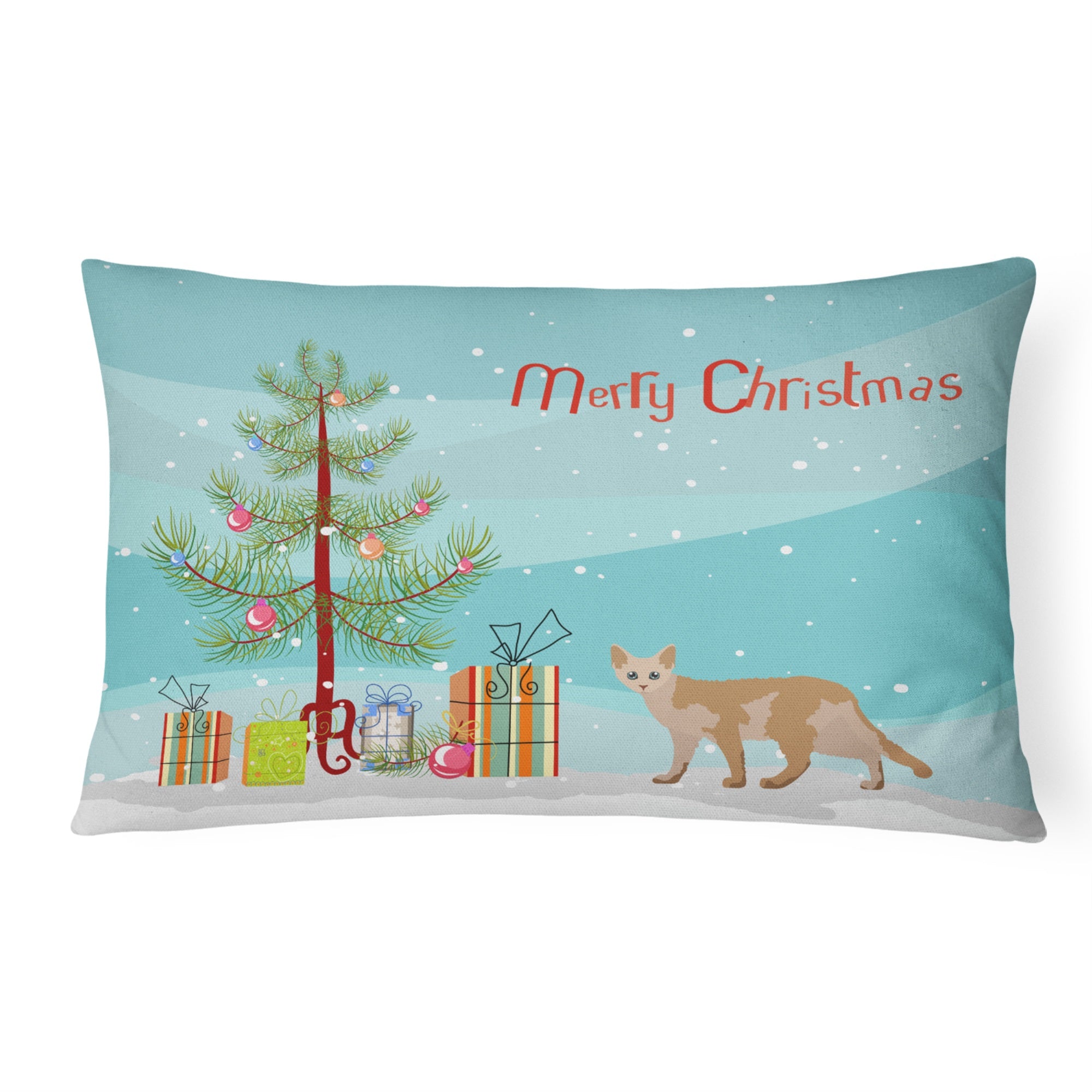 Devon Rex #3 Cat Merry Christmas Canvas Fabric Decorative Pillow