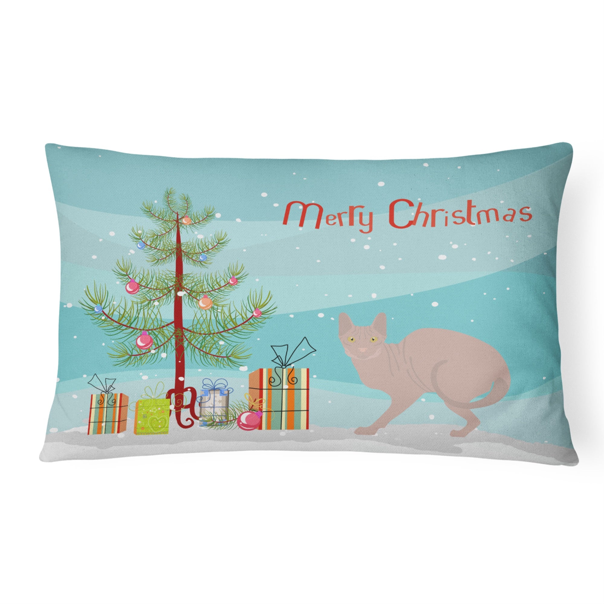 Don Sphynx #3 Cat Merry Christmas Canvas Fabric Decorative Pillow