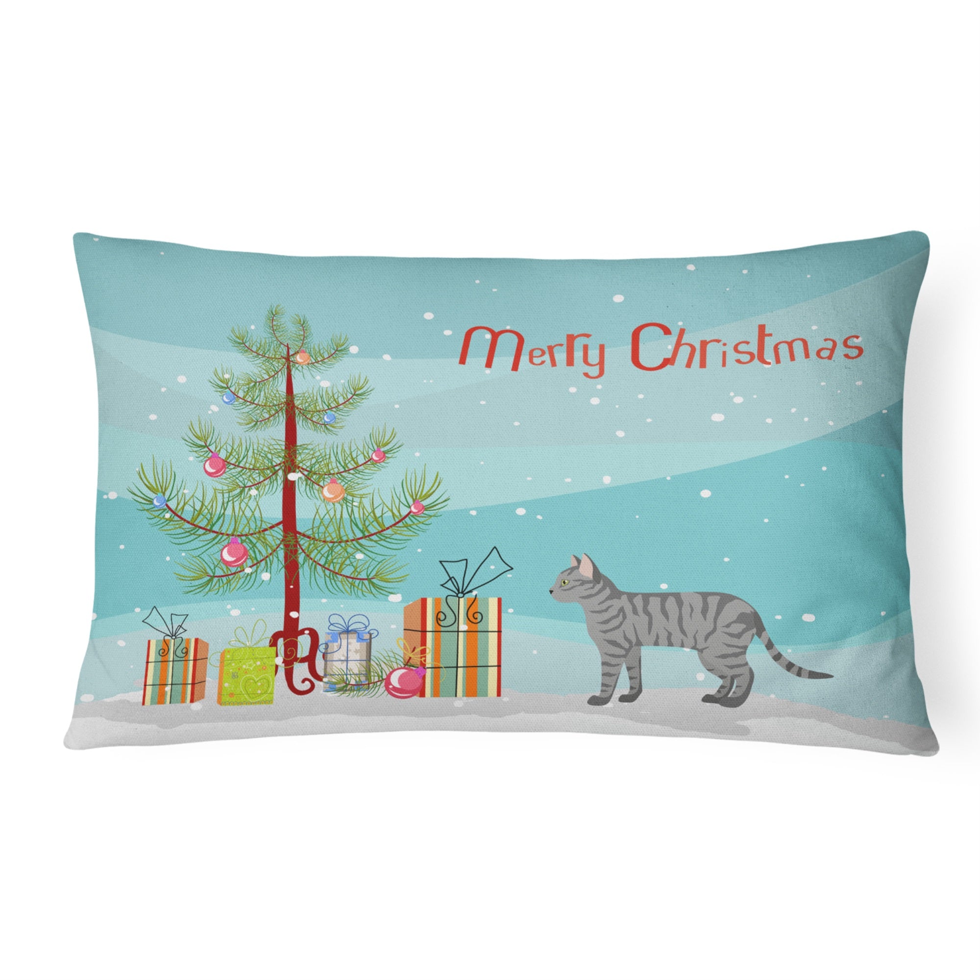 Dragon Li #3 Cat Merry Christmas Canvas Fabric Decorative Pillow