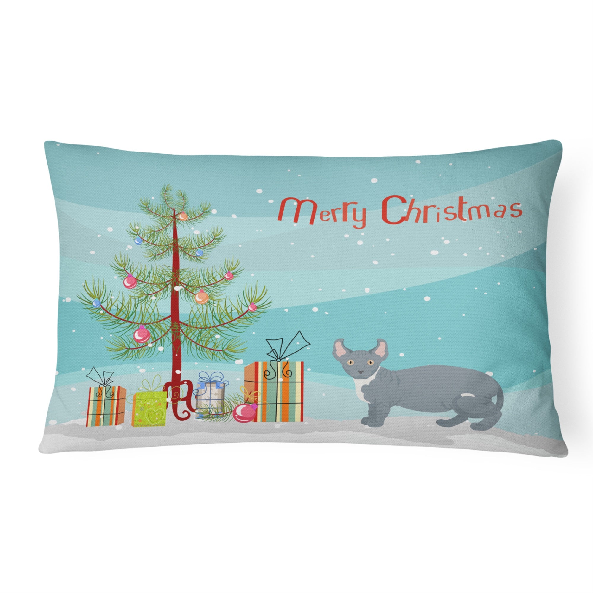Dwelf #2 Cat Merry Christmas Canvas Fabric Decorative Pillow