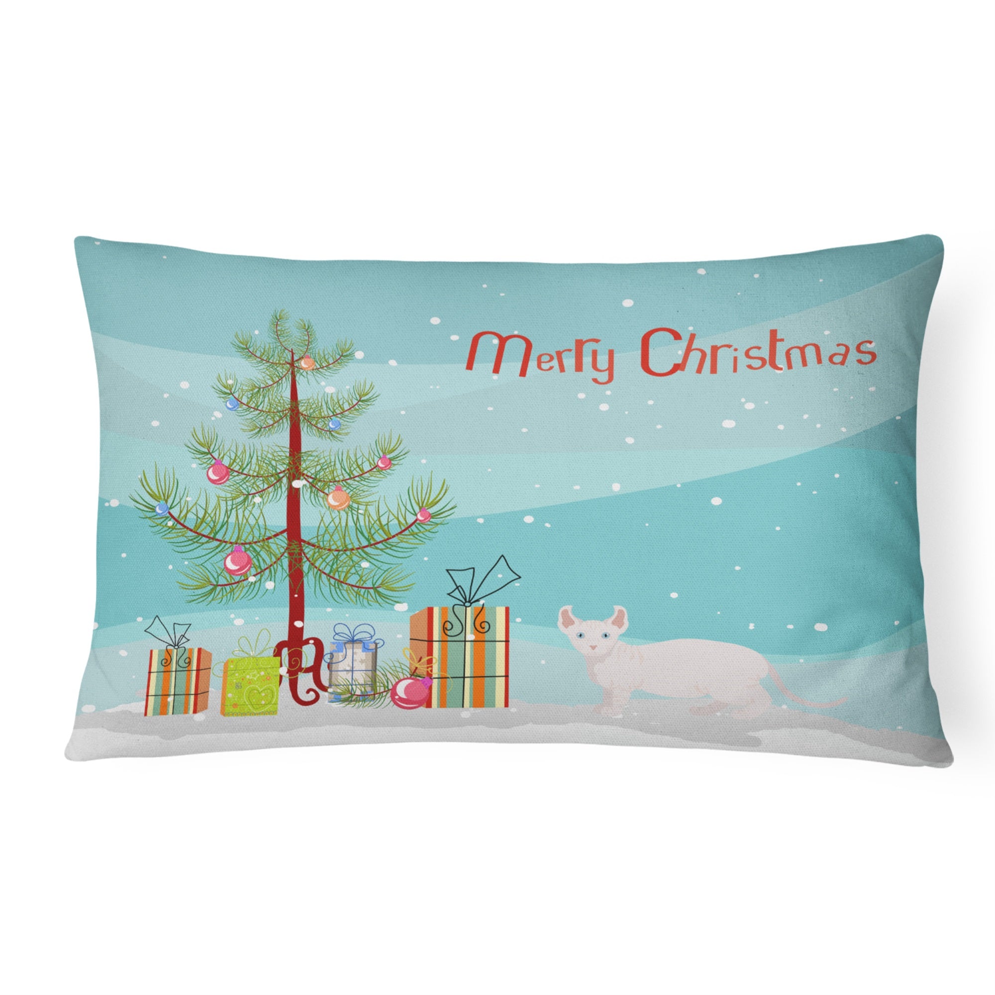 Dwelf #3 Cat Merry Christmas Canvas Fabric Decorative Pillow