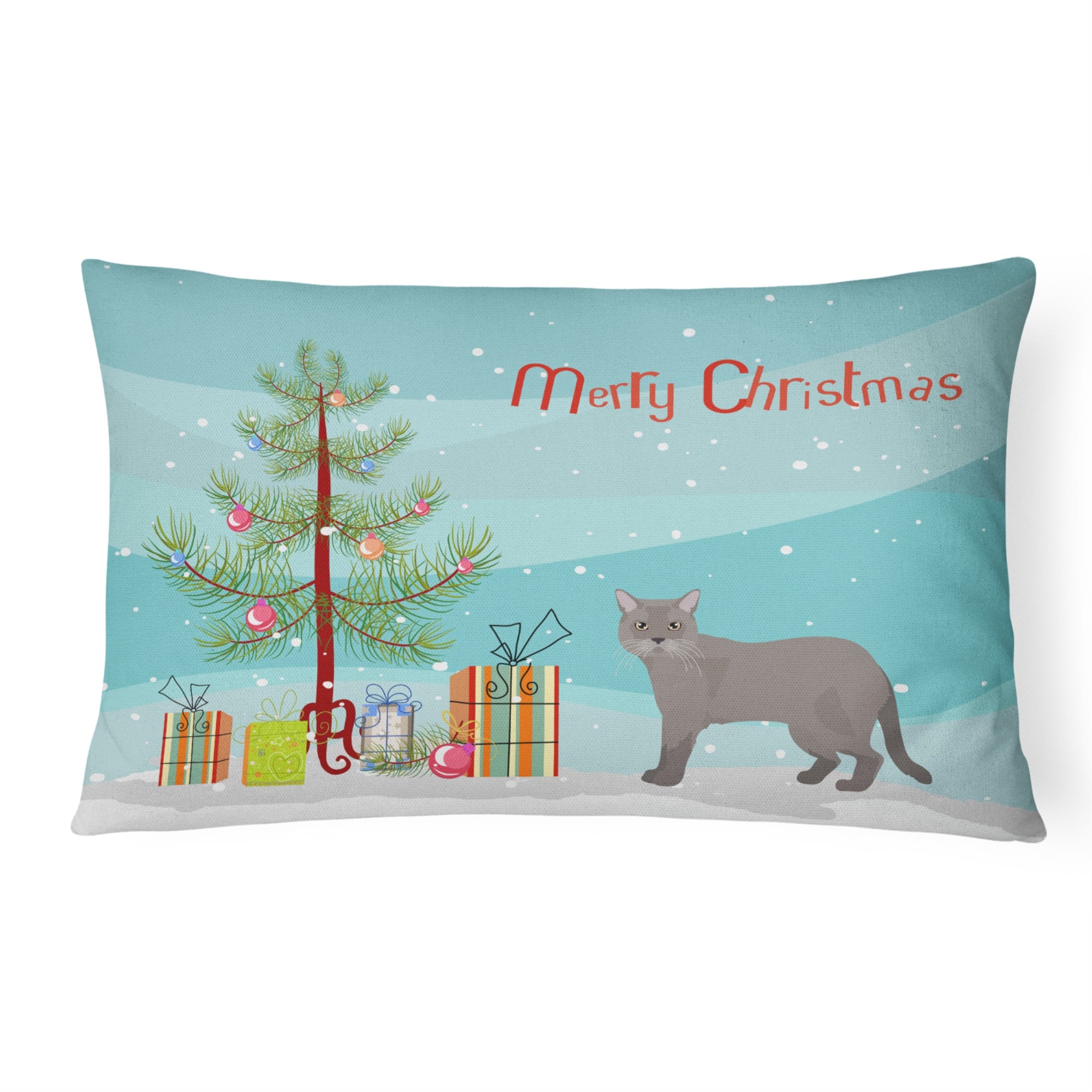 European Burmese Cat Merry Christmas Canvas Fabric Decorative Pillow