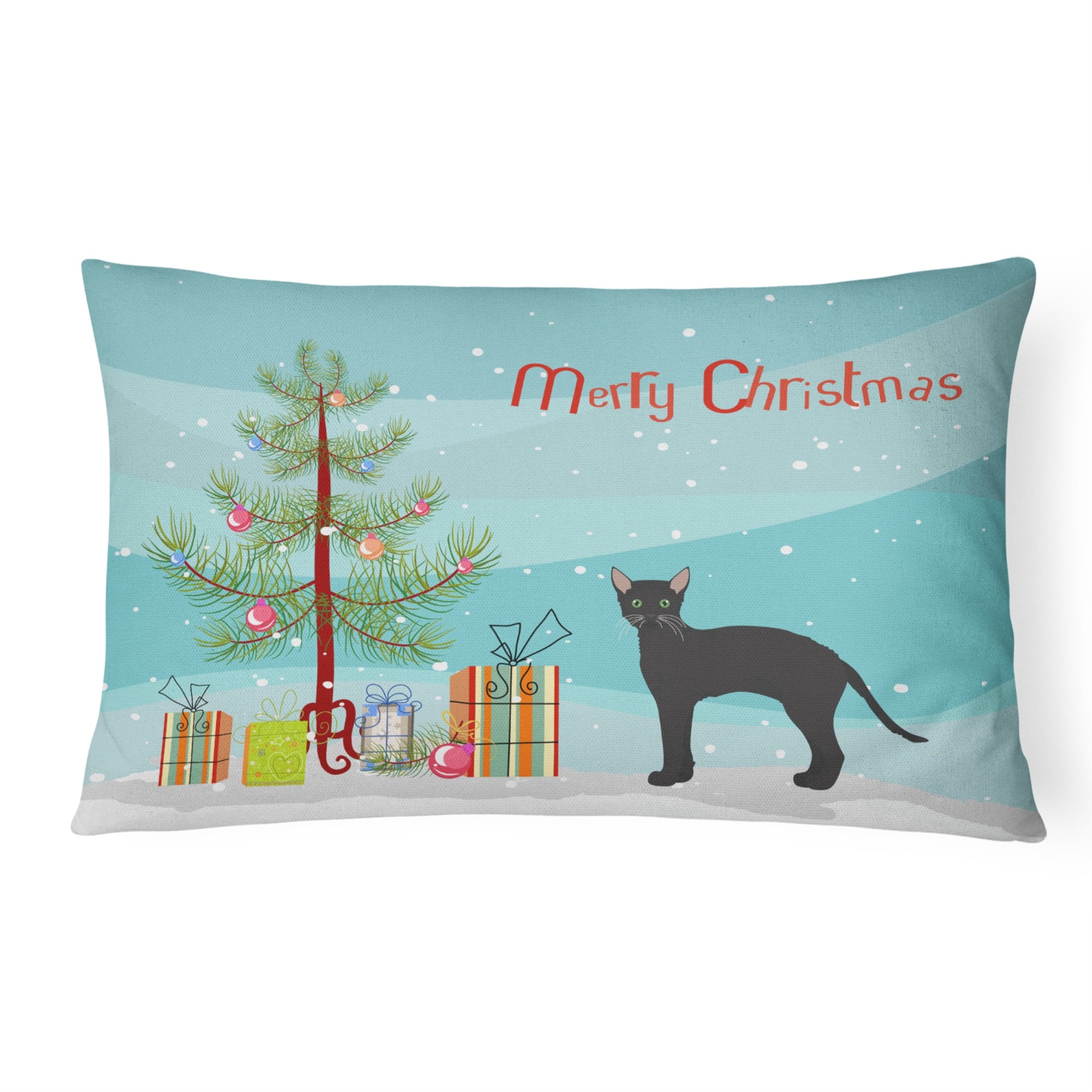 Black German Rex Cat Merry Christmas Canvas Fabric Decorative Pillow