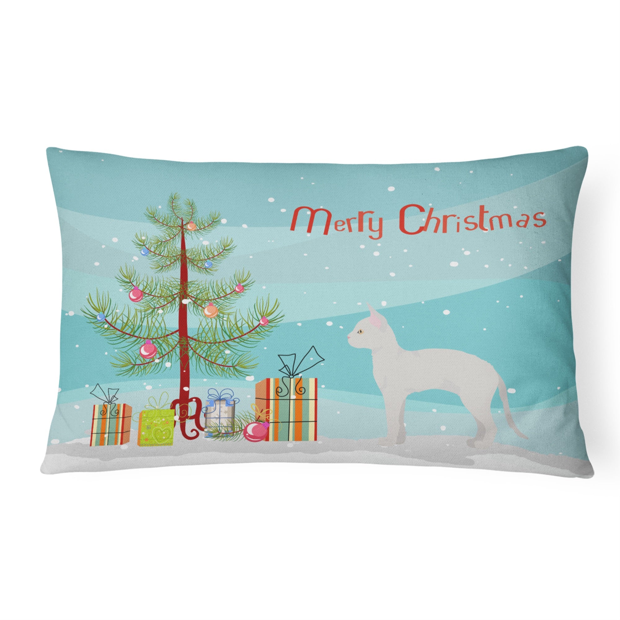 German Rex #3 Cat Merry Christmas Canvas Fabric Decorative Pillow